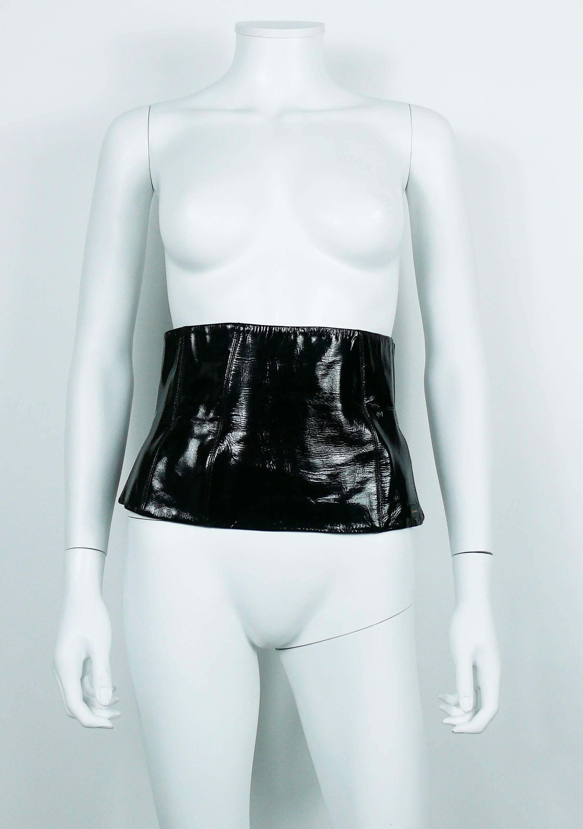 black shiny leather corset