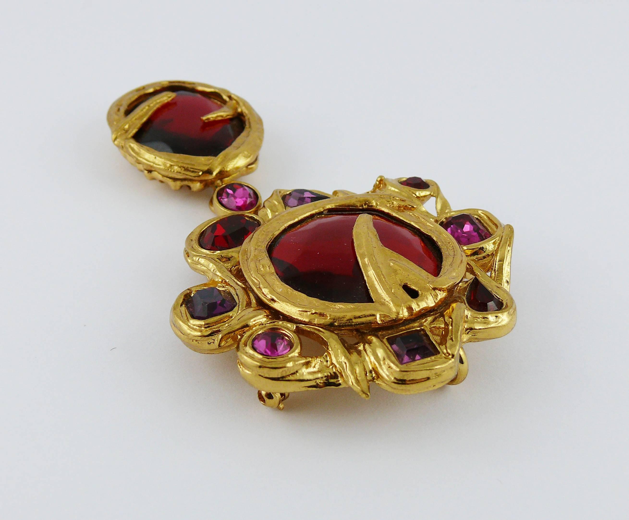 Yves Saint Laurent YSL Vintage Massive Jewelled Brooch Pendant In Excellent Condition In Nice, FR