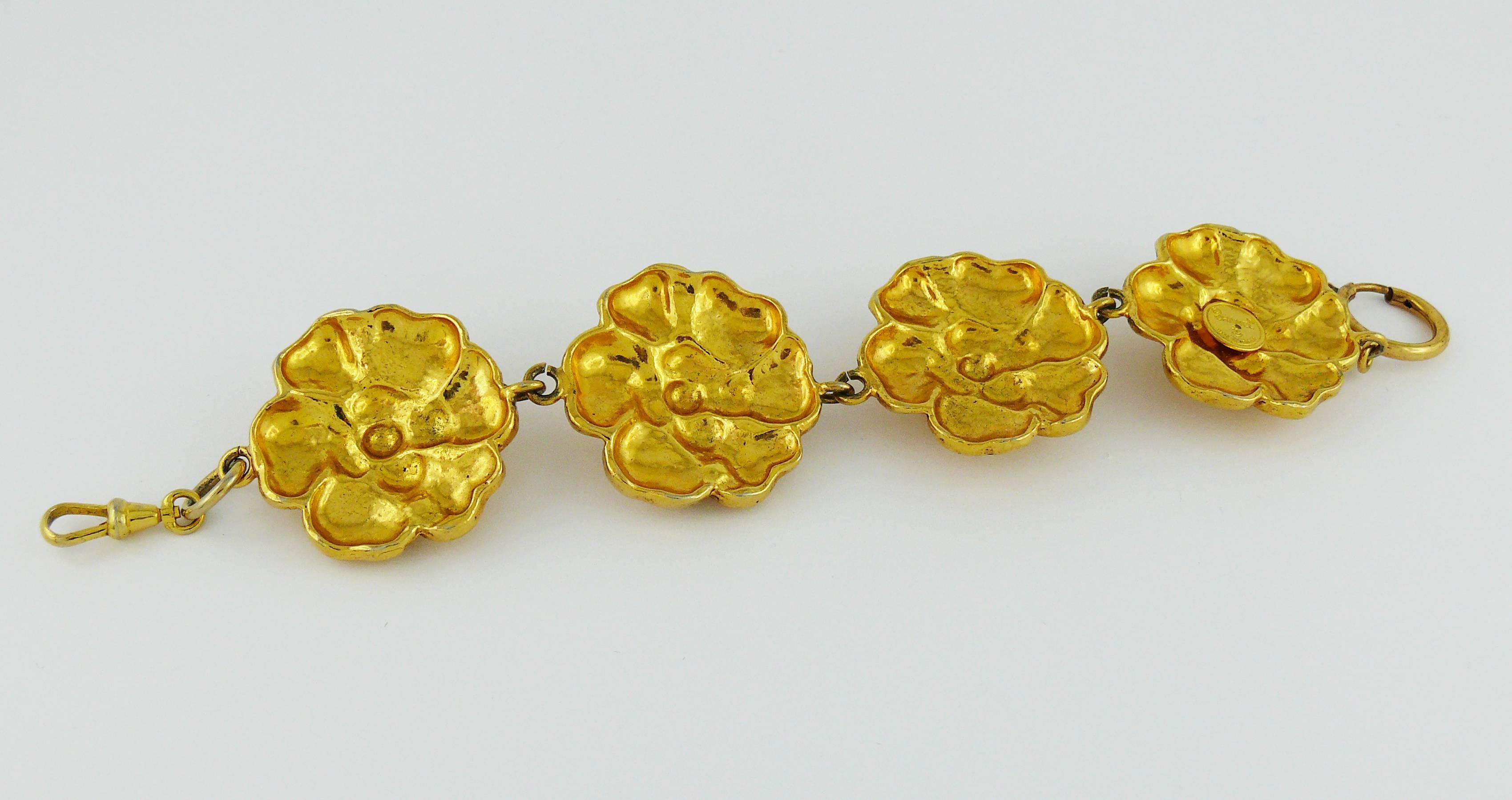 Chanel Vintage Gold Toned Iconic Camellia Bracelet 2
