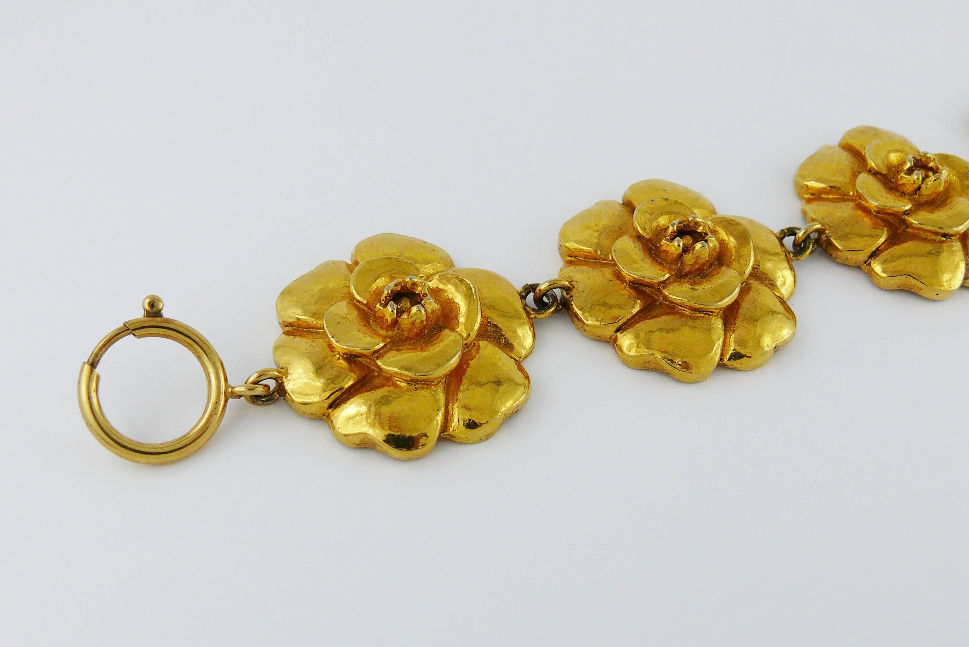 Chanel Vintage Gold Toned Iconic Camellia Bracelet In Good Condition In Nice, FR