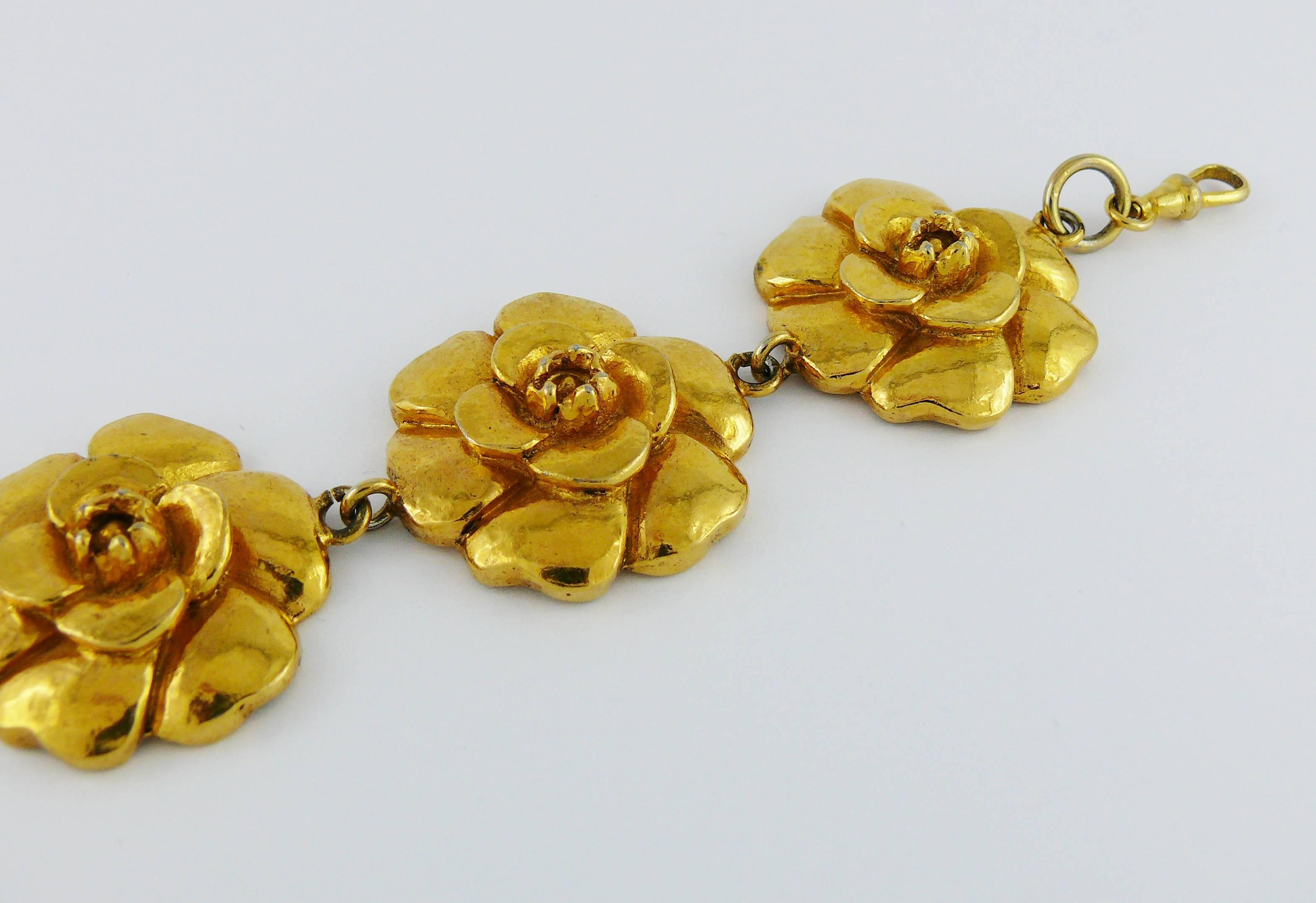 Women's Chanel Vintage Gold Toned Iconic Camellia Bracelet