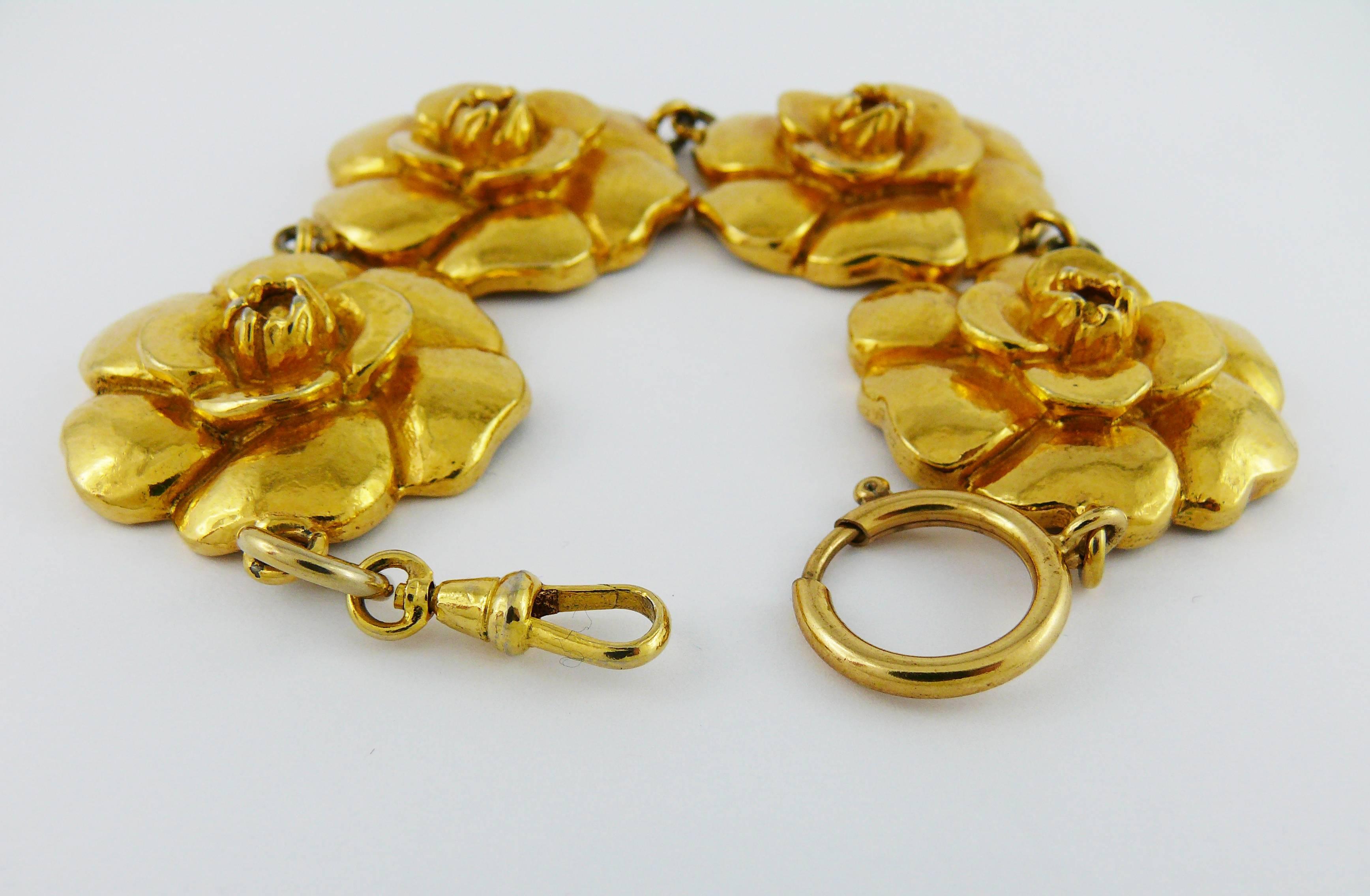 Chanel Vintage Gold Toned Iconic Camellia Bracelet 1
