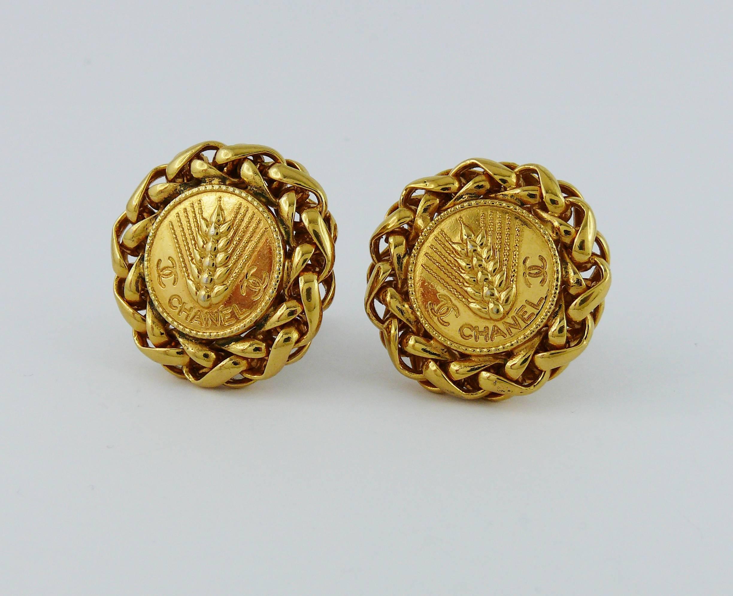 Chanel Vintage Gold Toned Iconic Wheat Clip-On Earrings 1
