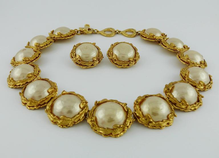 Yves Saint Laurent YSL Vintage Pearl Necklace and Earrings Set For Sale