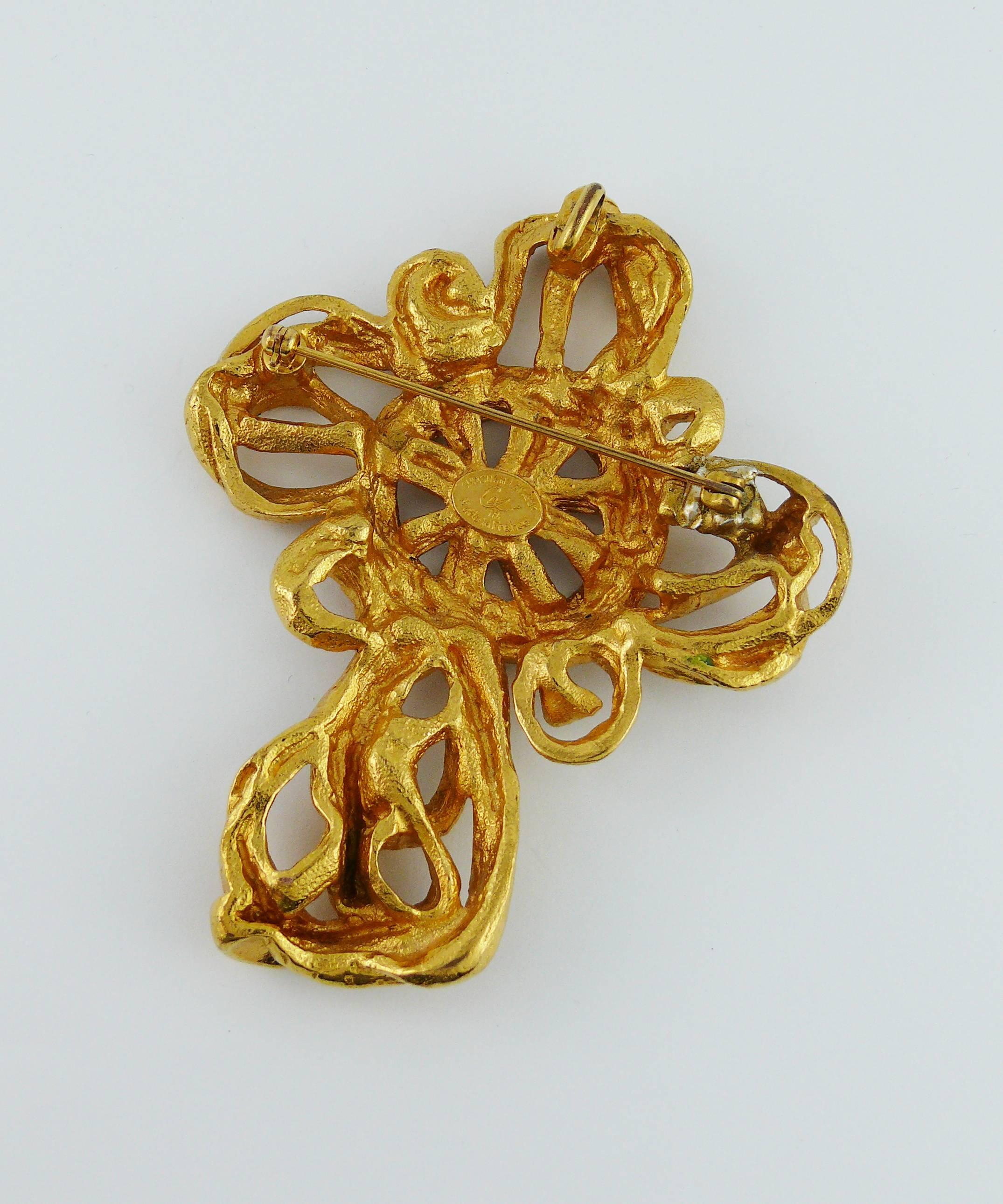 Christian Lacroix Vintage Gold Toned Cross Brooch and Pendant 1