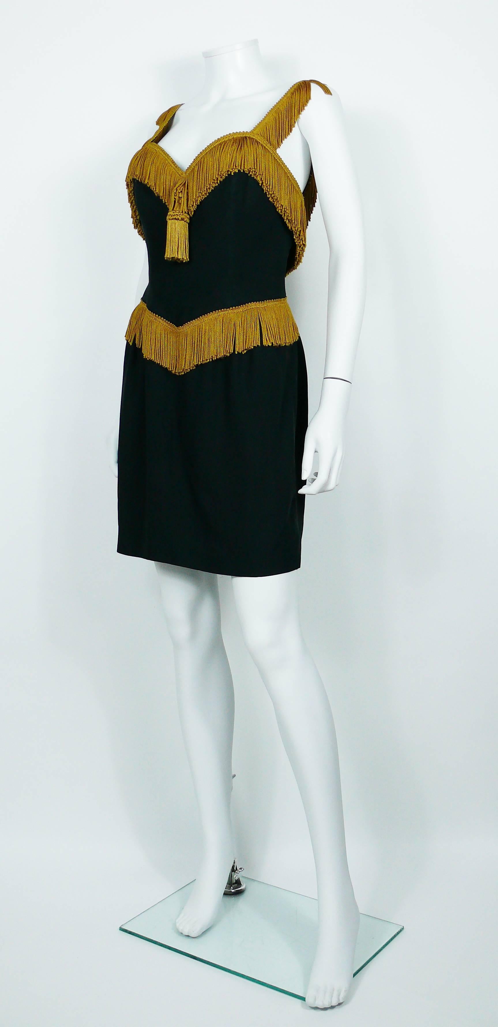 Moschino Couture Vintage Passementerie Tassel Black Cocktail Dress Size USA 10 1