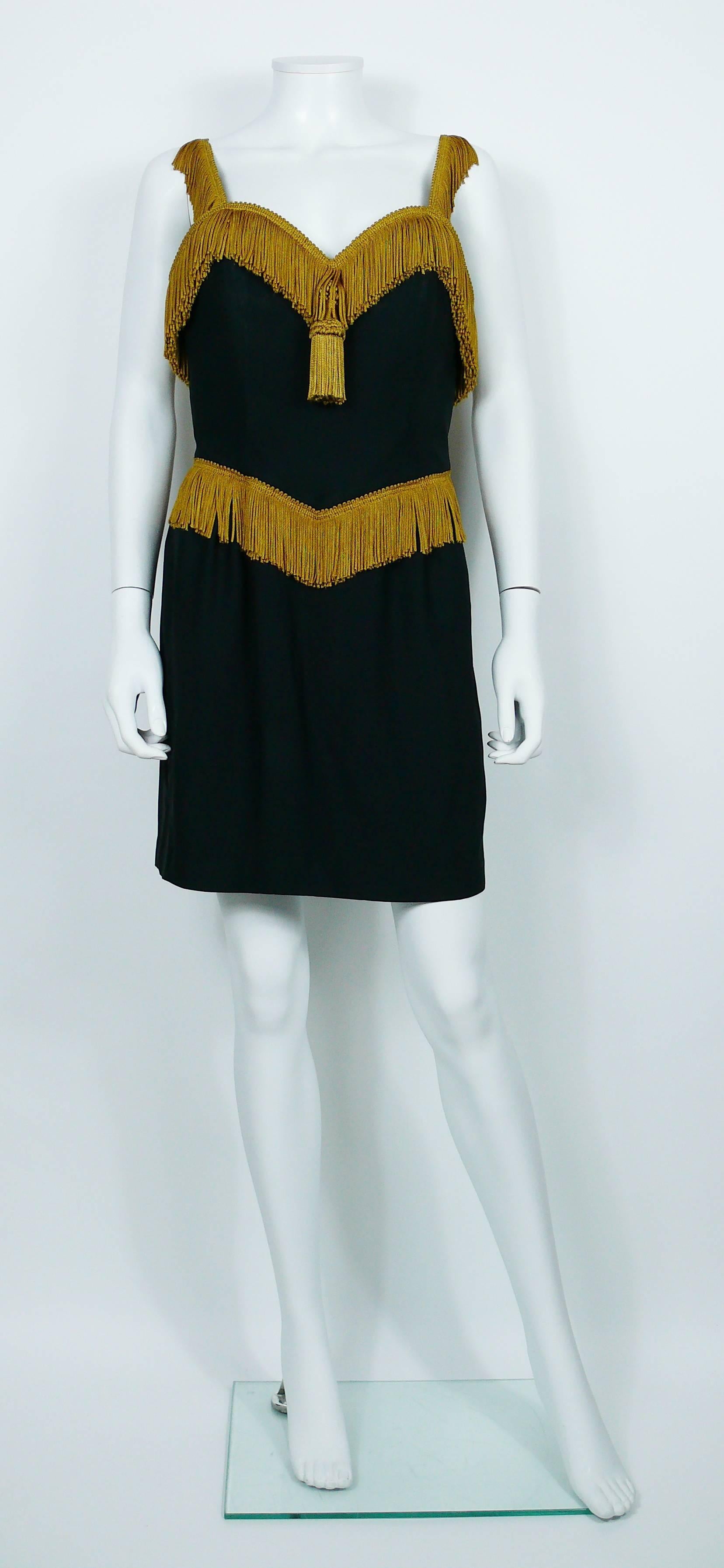 Moschino Couture Vintage Passementerie Tassel Black Cocktail Dress Size USA 10 In Good Condition In Nice, FR