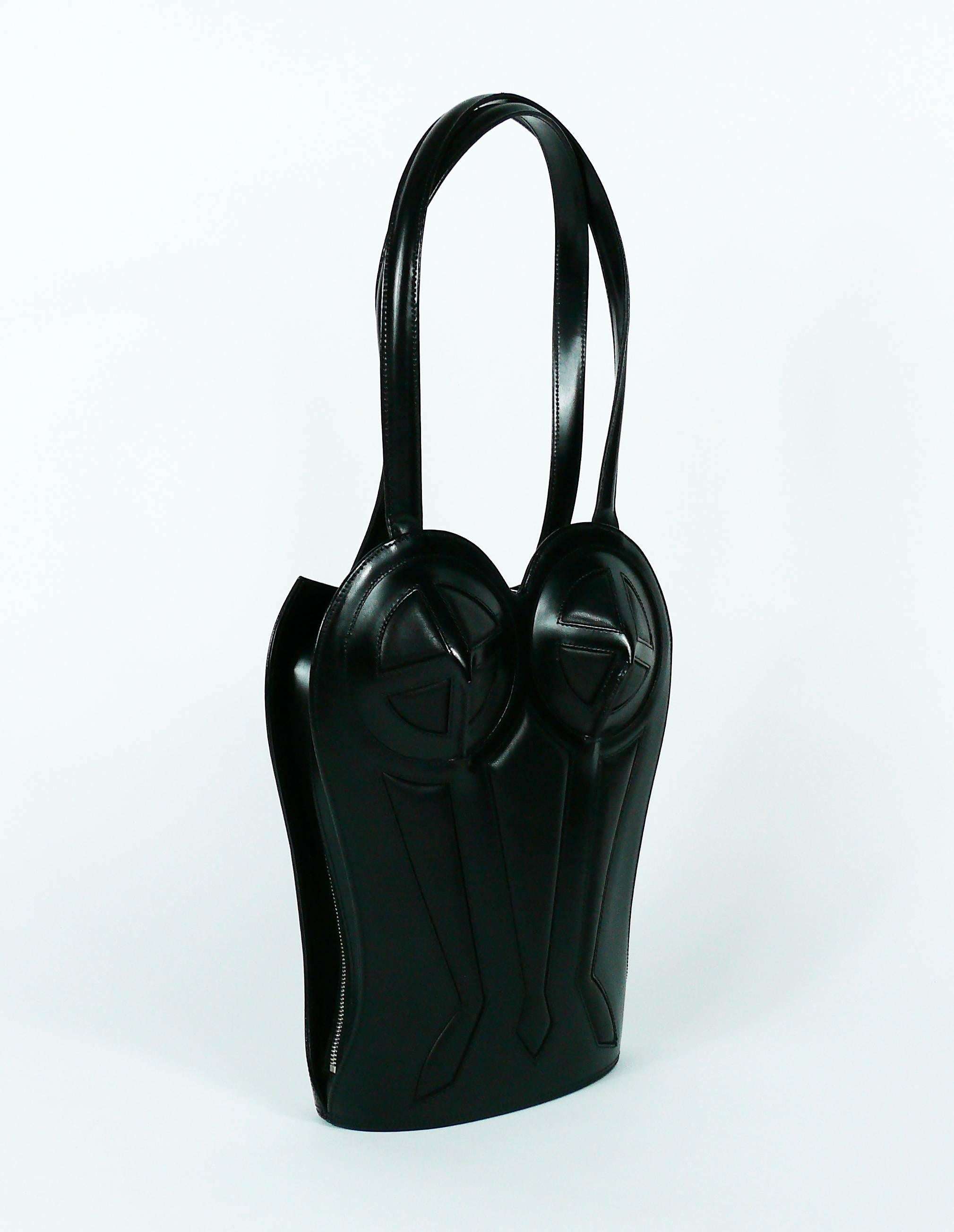 Noir Jean Paul Gaultier Rare 1998 Iconique Bustier en cuir noir Sac à main