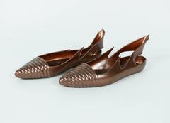 Thierry Mugler Vintage "Apollo" Pearly Bronze Rubber Sandals Size FR 39