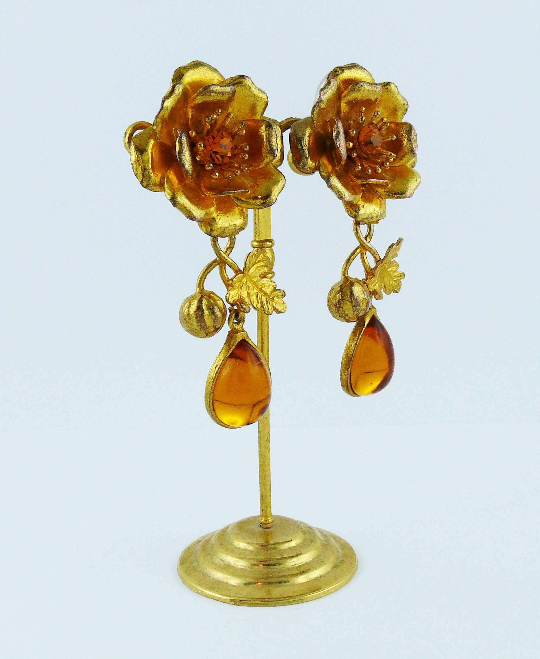 Yves Saint Laurent YSL Rive Gauche Vintage Floral Dangling Earrings In Good Condition In Nice, FR