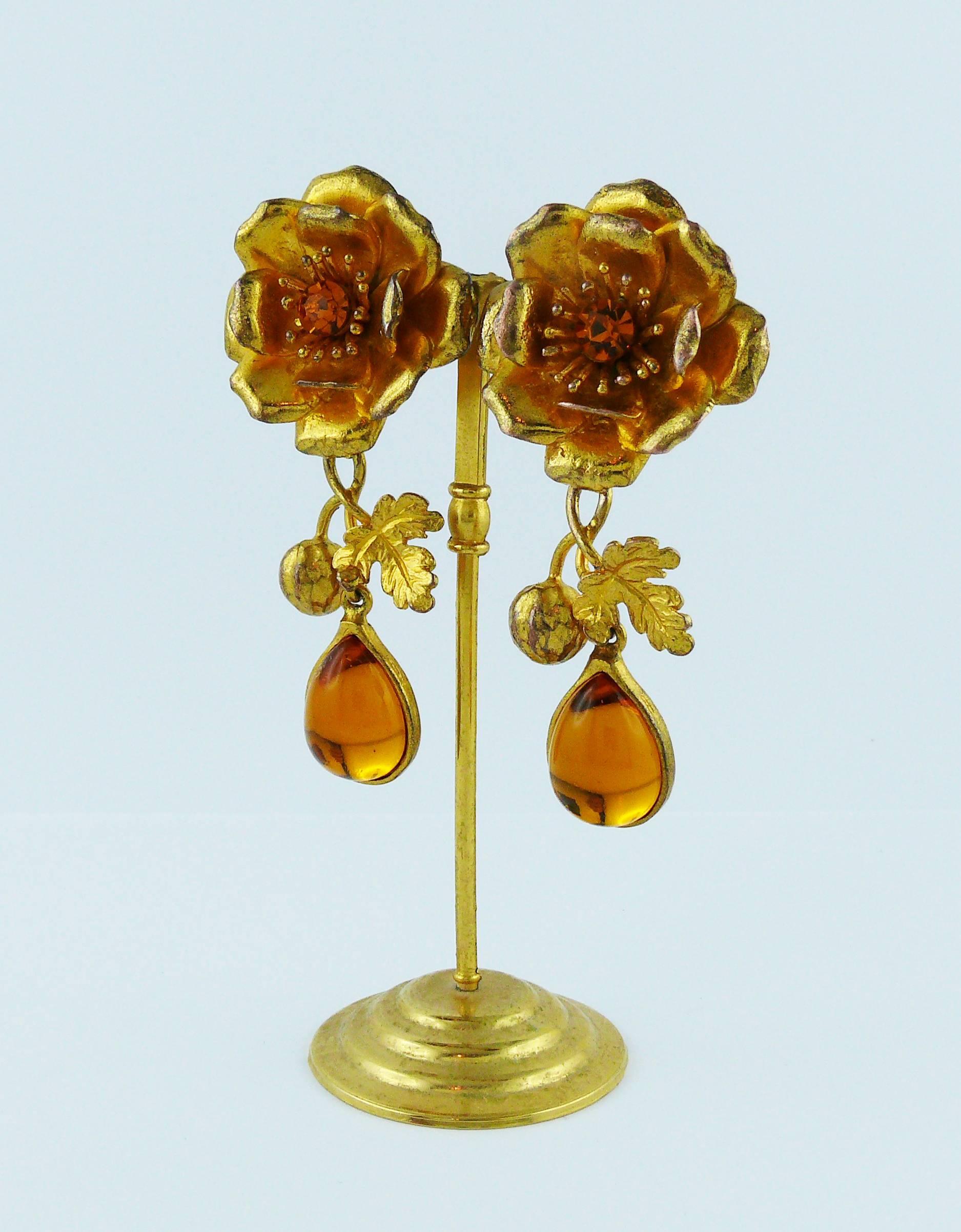 Women's Yves Saint Laurent YSL Rive Gauche Vintage Floral Dangling Earrings