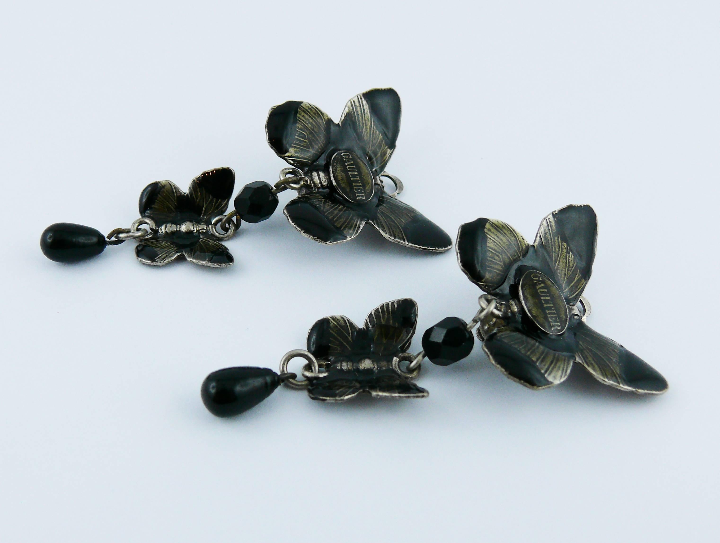 Jean Paul Gaultier Vintage Enamel Butterfly Dangling Earrings 1