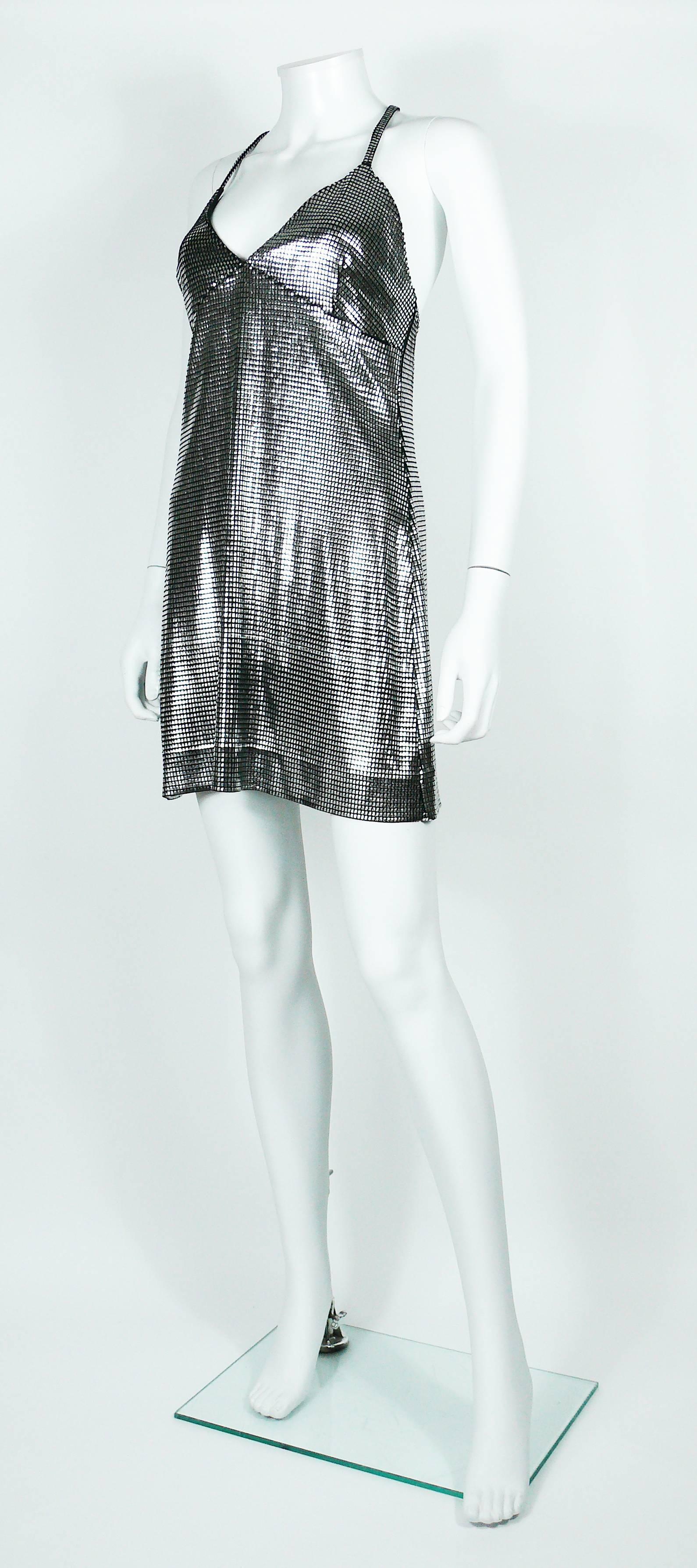 Black Paco Rabanne Silver Foil Grid Mini Dress
