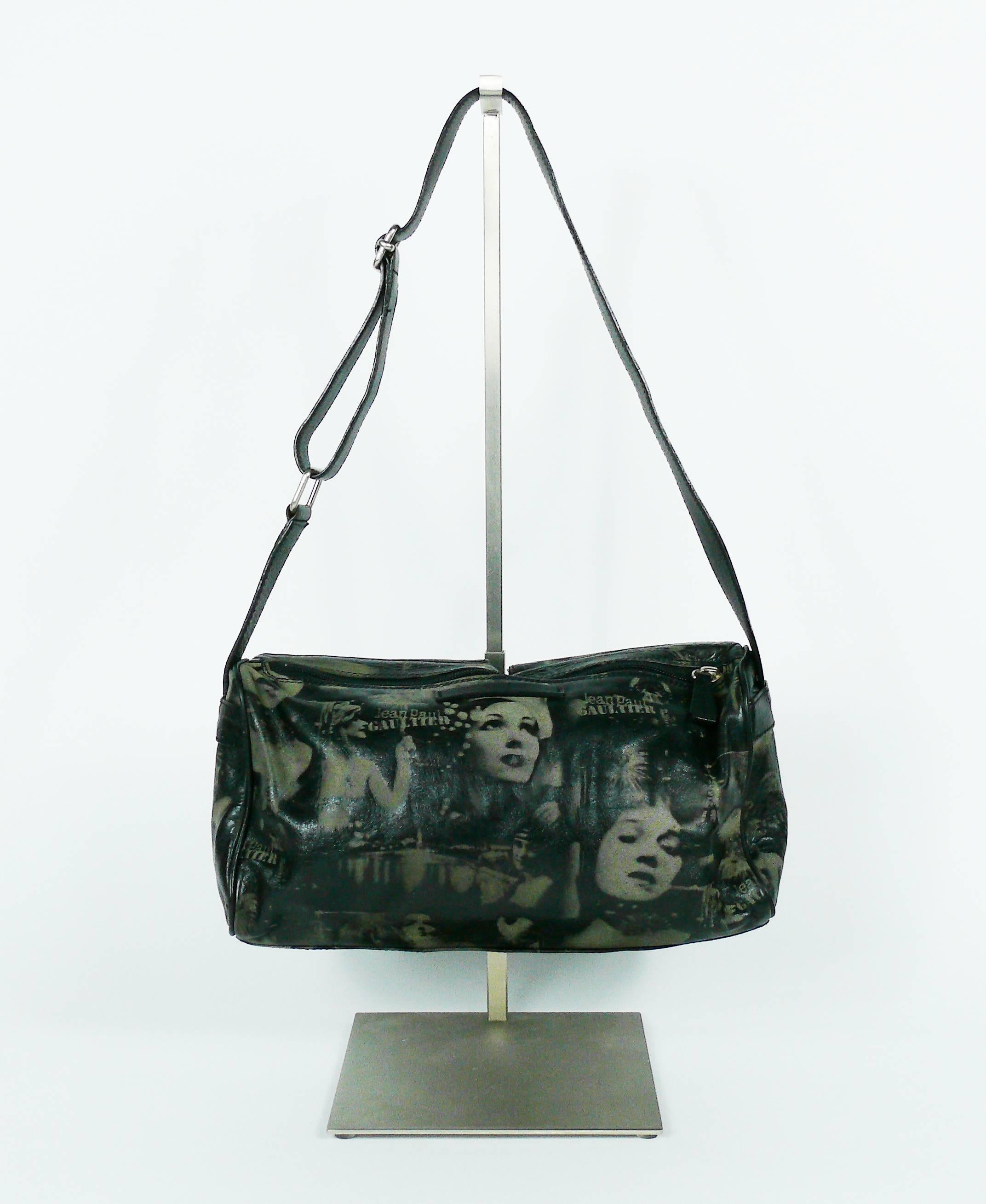 Jean Paul Gaultier Vintage Retro Dietrich Print Leather Shoulder Bag In Good Condition In Nice, FR