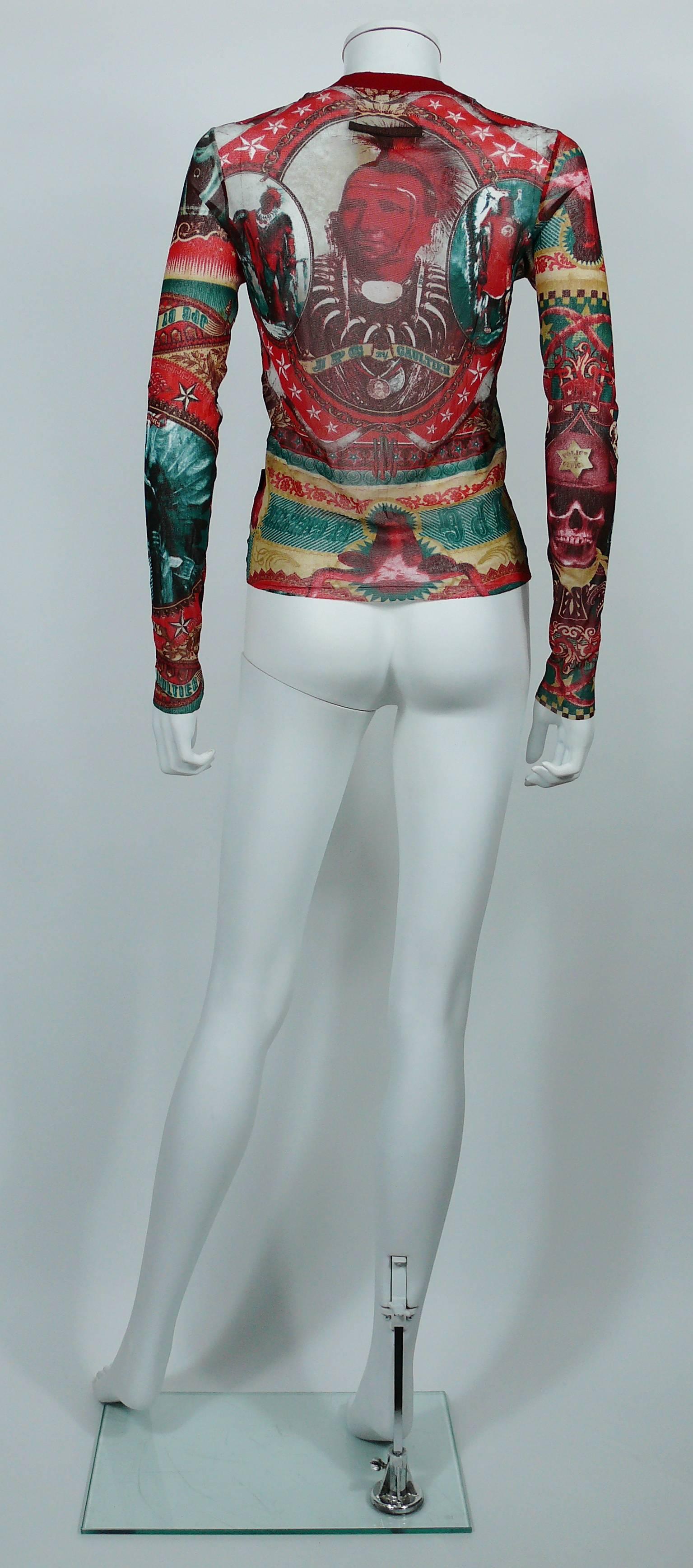Jean Paul Gaultier Vintage Native American Print Mesh Unisex Top Size S In Excellent Condition In Nice, FR