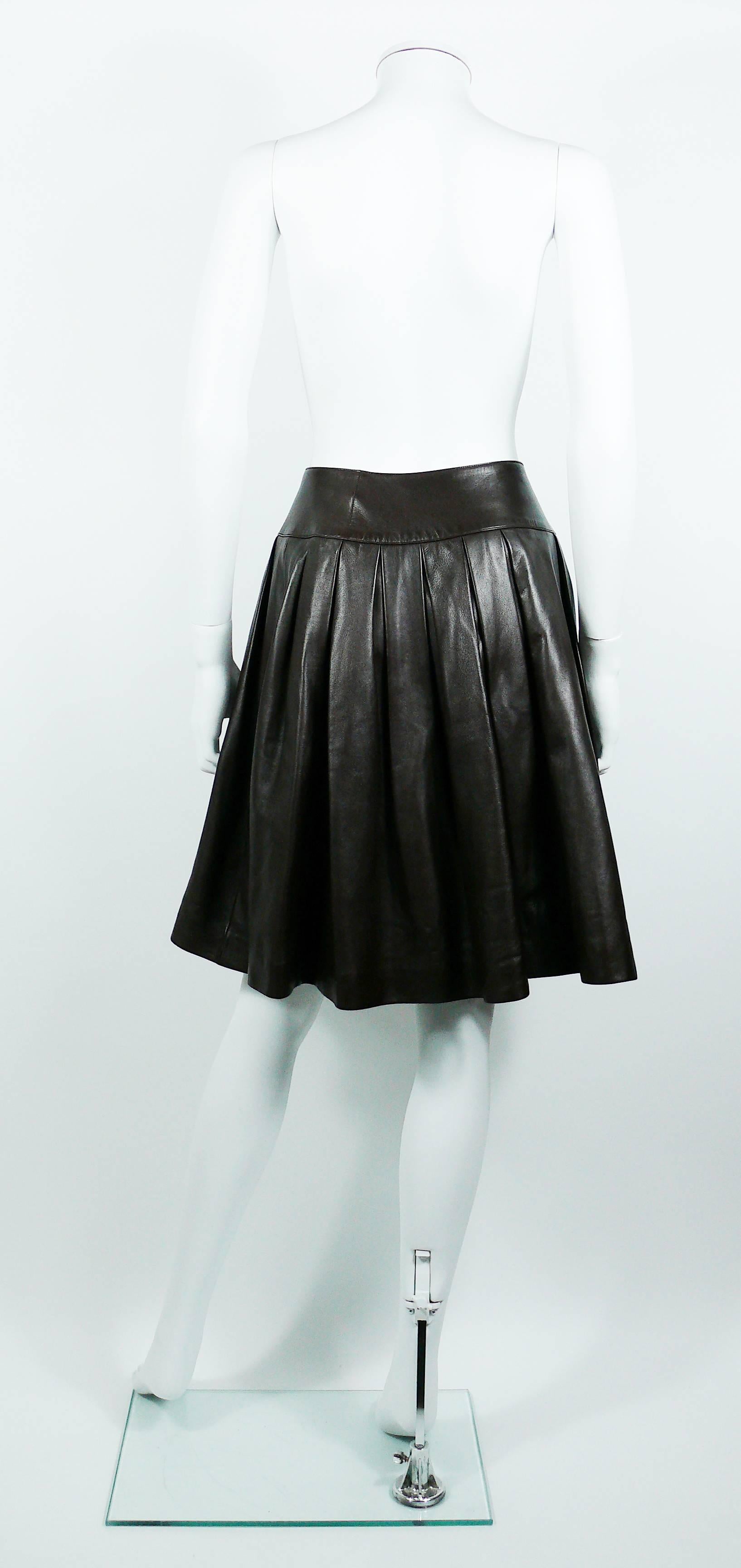 Women's Chanel Fall 2001 Brown Leather Pleated Skirt Size FR 38