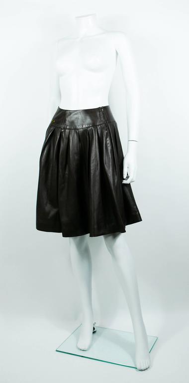 Chanel Fall 2001 Brown Leather Pleated Skirt Size FR 38 at 1stDibs
