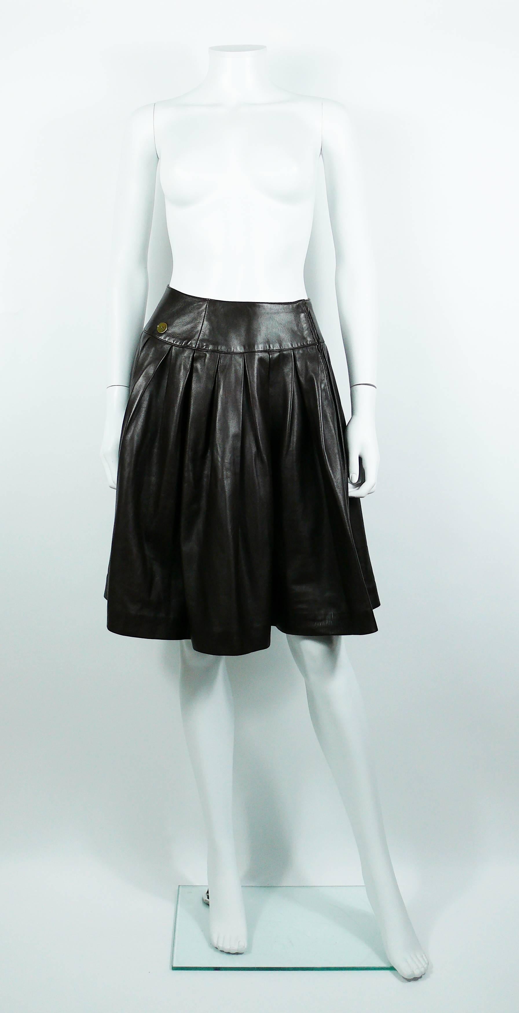 black leather pleated skirt knee length