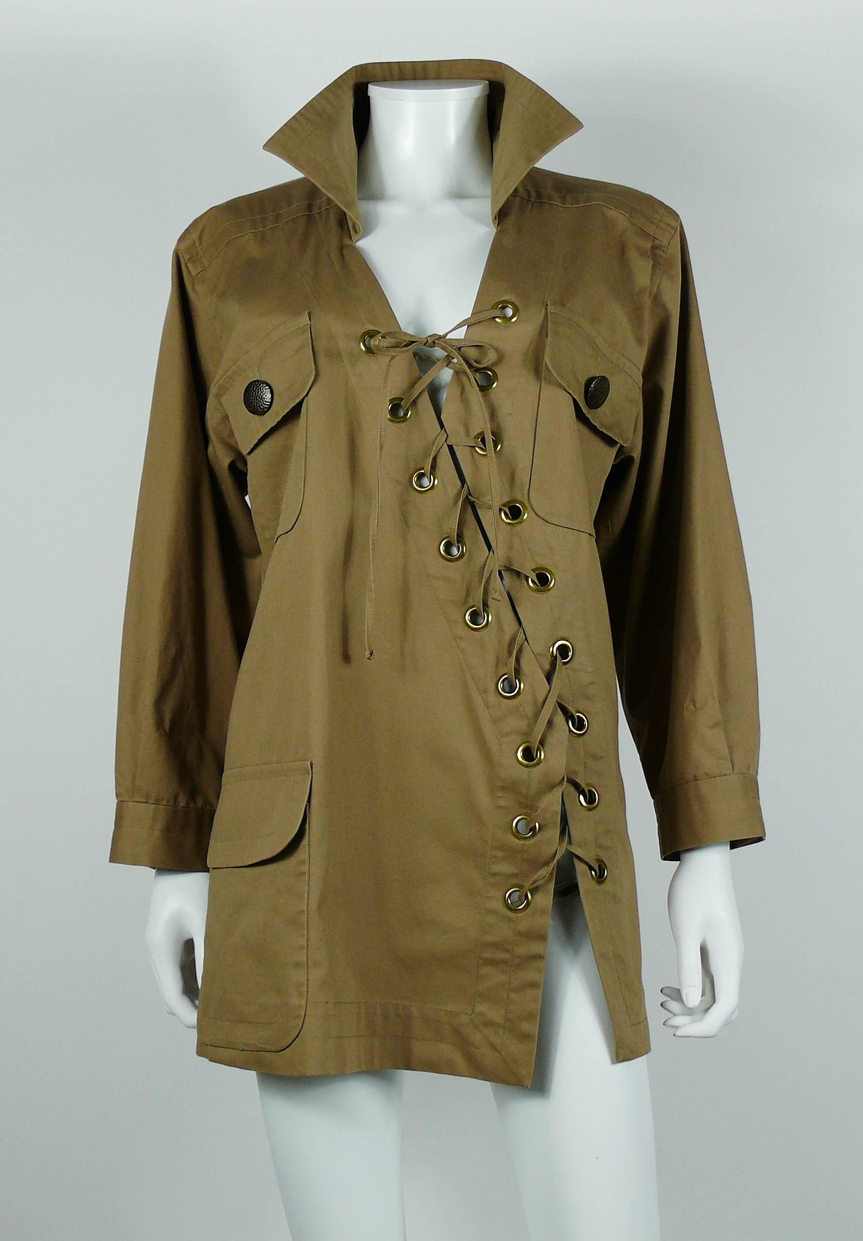Yves Saint Laurent YSL Vintage 1990 Cotton Safari Tunic with Asymmetric Lacing  In Good Condition In Nice, FR