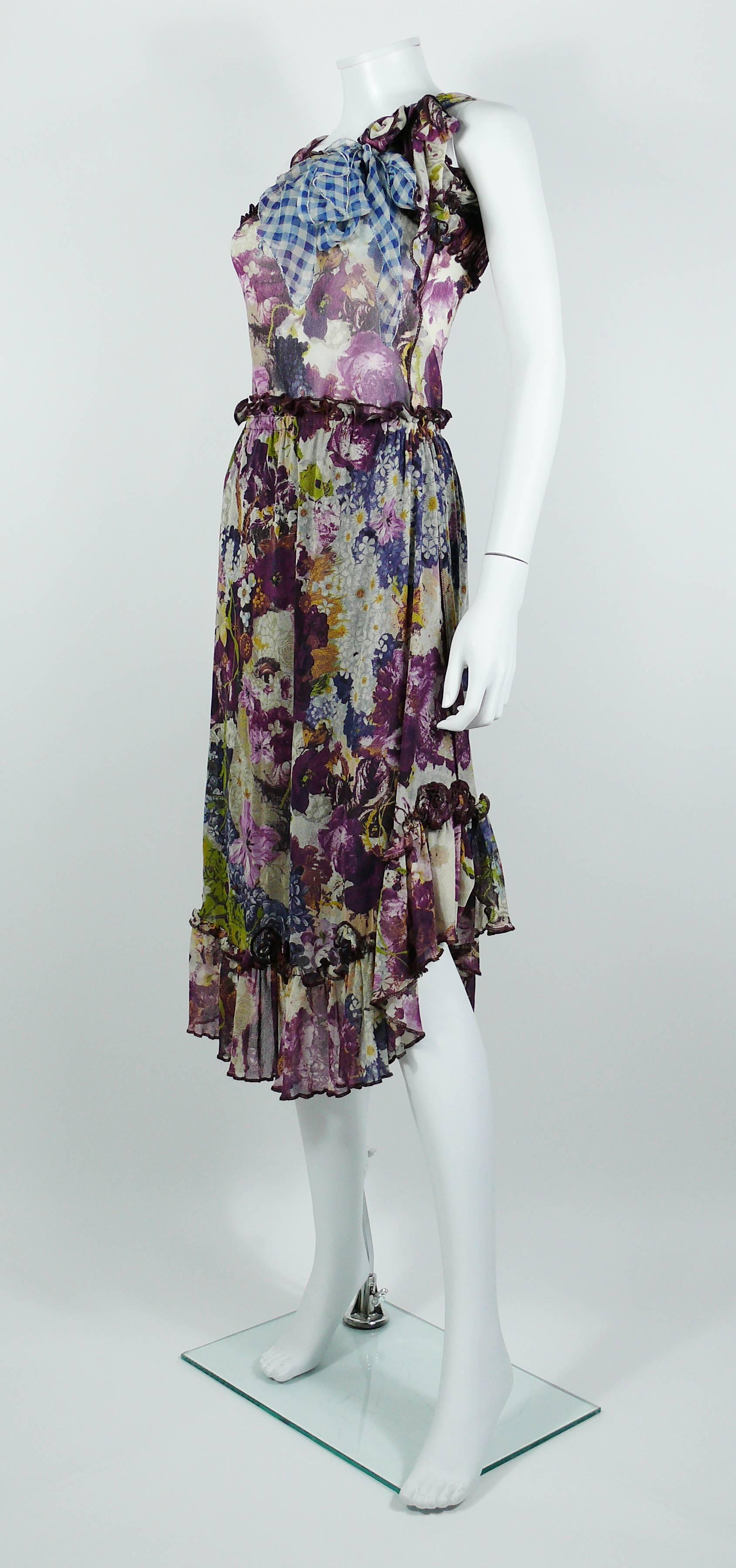Women's Jean Paul Gaultier Baroque Floral Print Mesh Top and Skirt Ensemble Size S