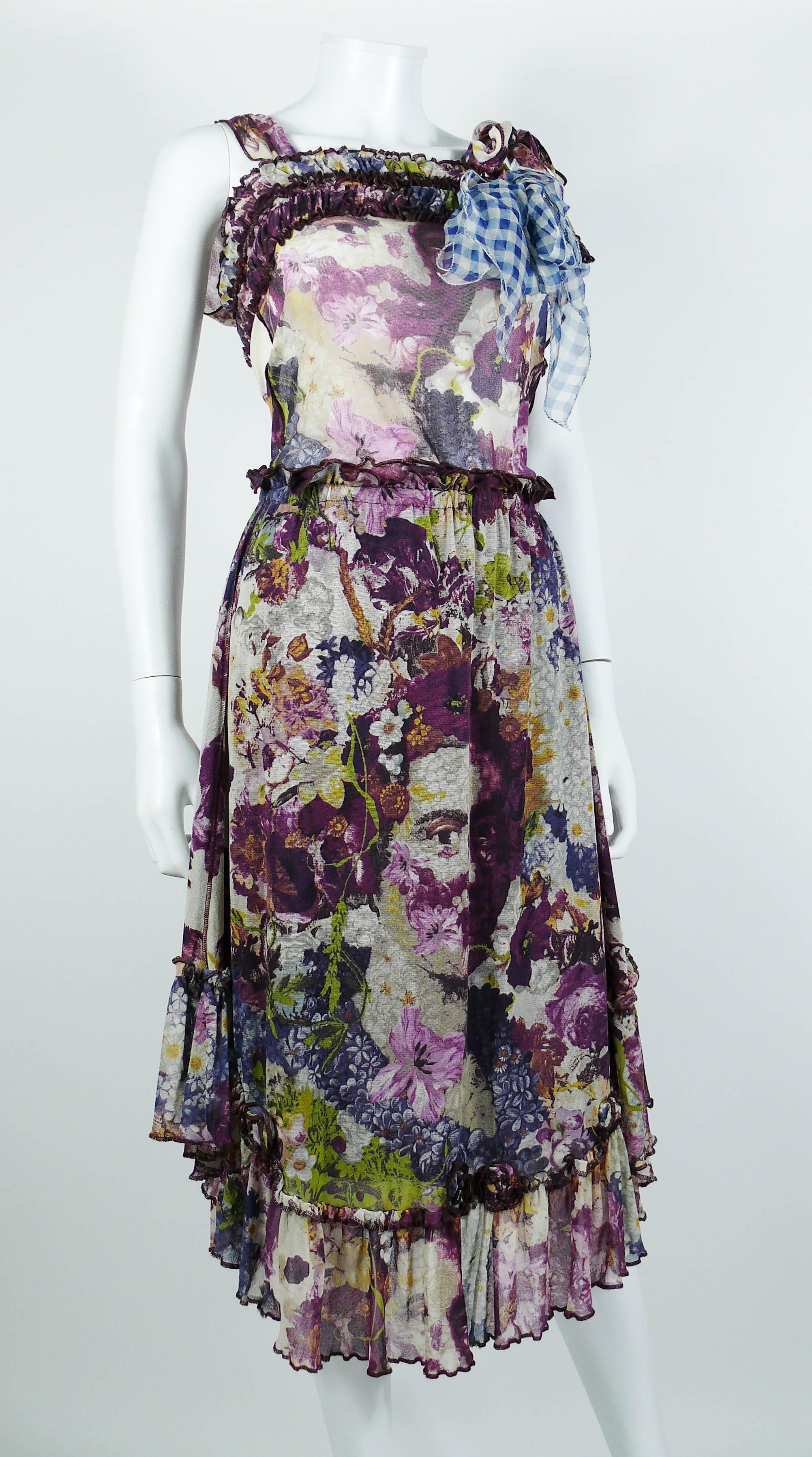 Jean Paul Gaultier Baroque Floral Print Mesh Top and Skirt Ensemble Size S In Excellent Condition In Nice, FR