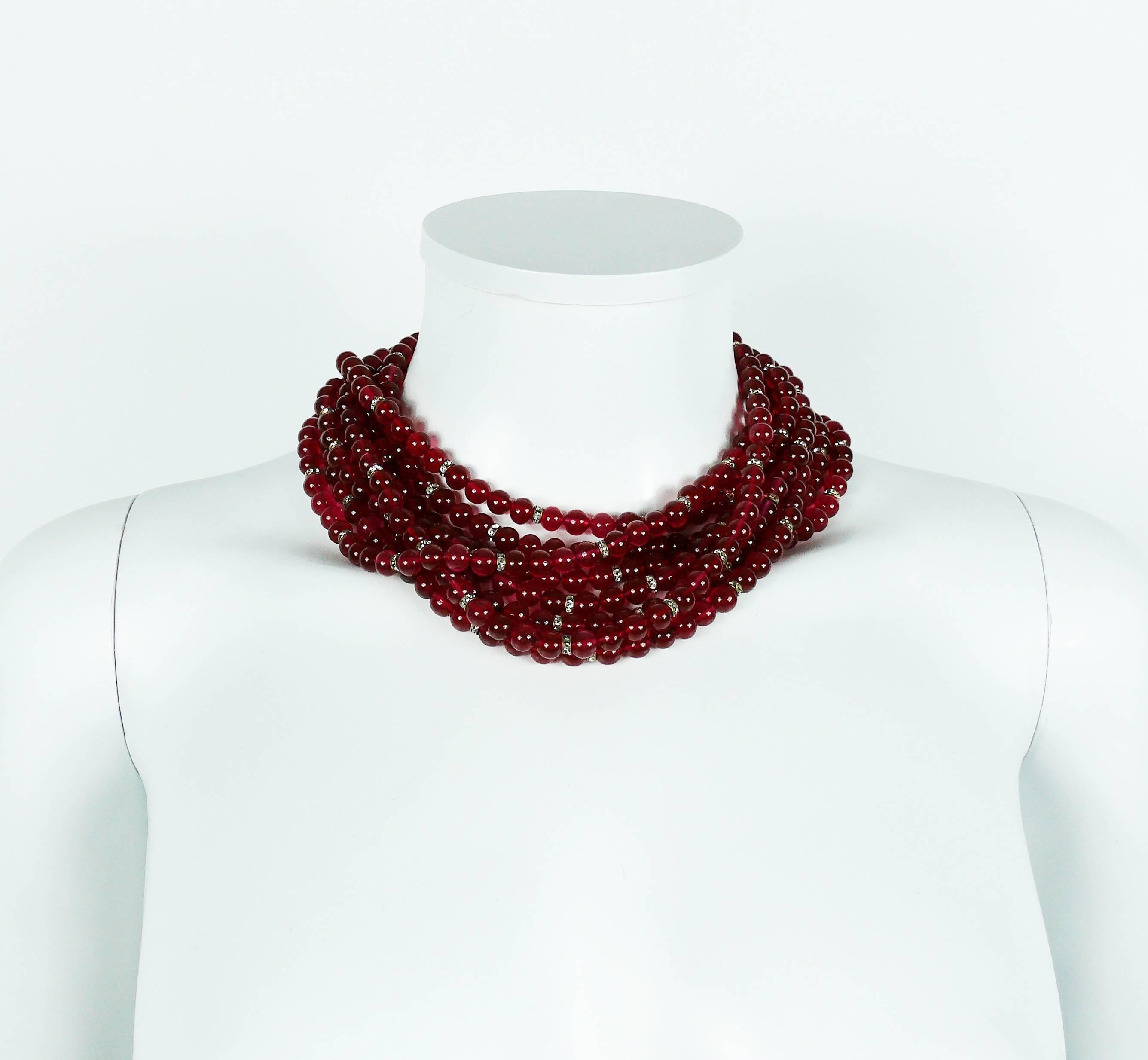 Chanel Vintage 1970s Multi-Strand Ruby Glass Necklace 1