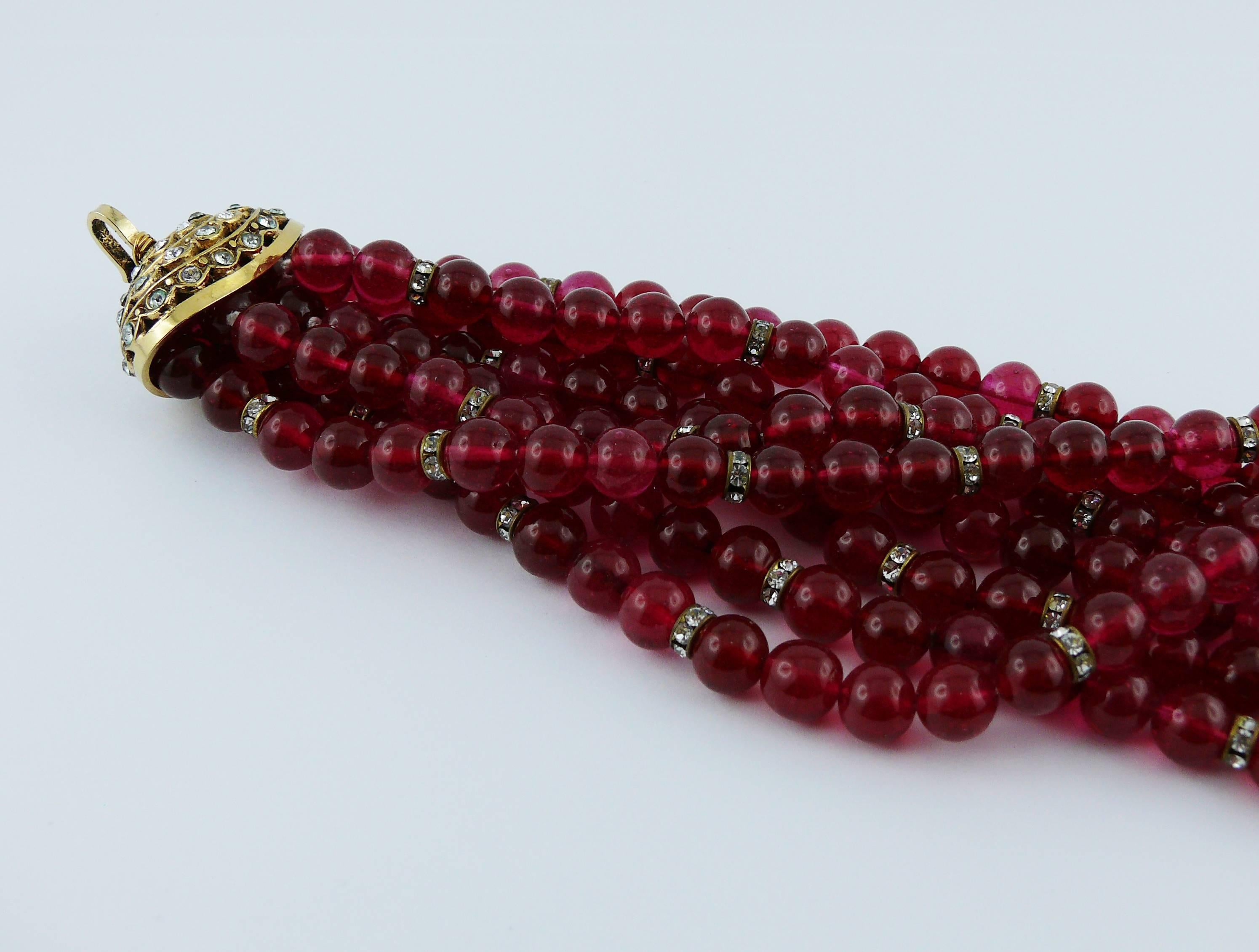 Chanel Vintage 1970s Multi-Strand Ruby Glass Necklace 2