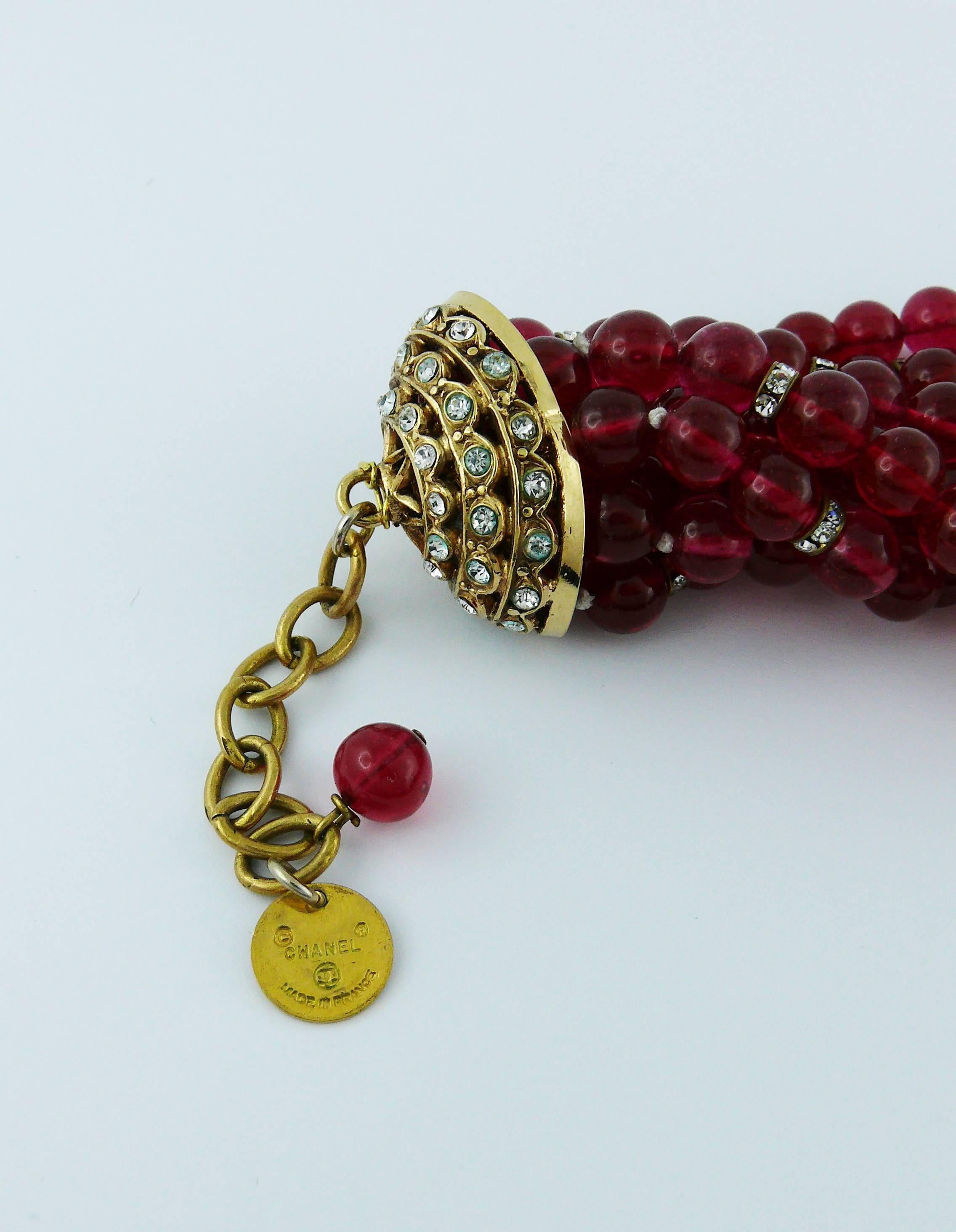 Chanel Vintage 1970s Multi-Strand Ruby Glass Necklace 5