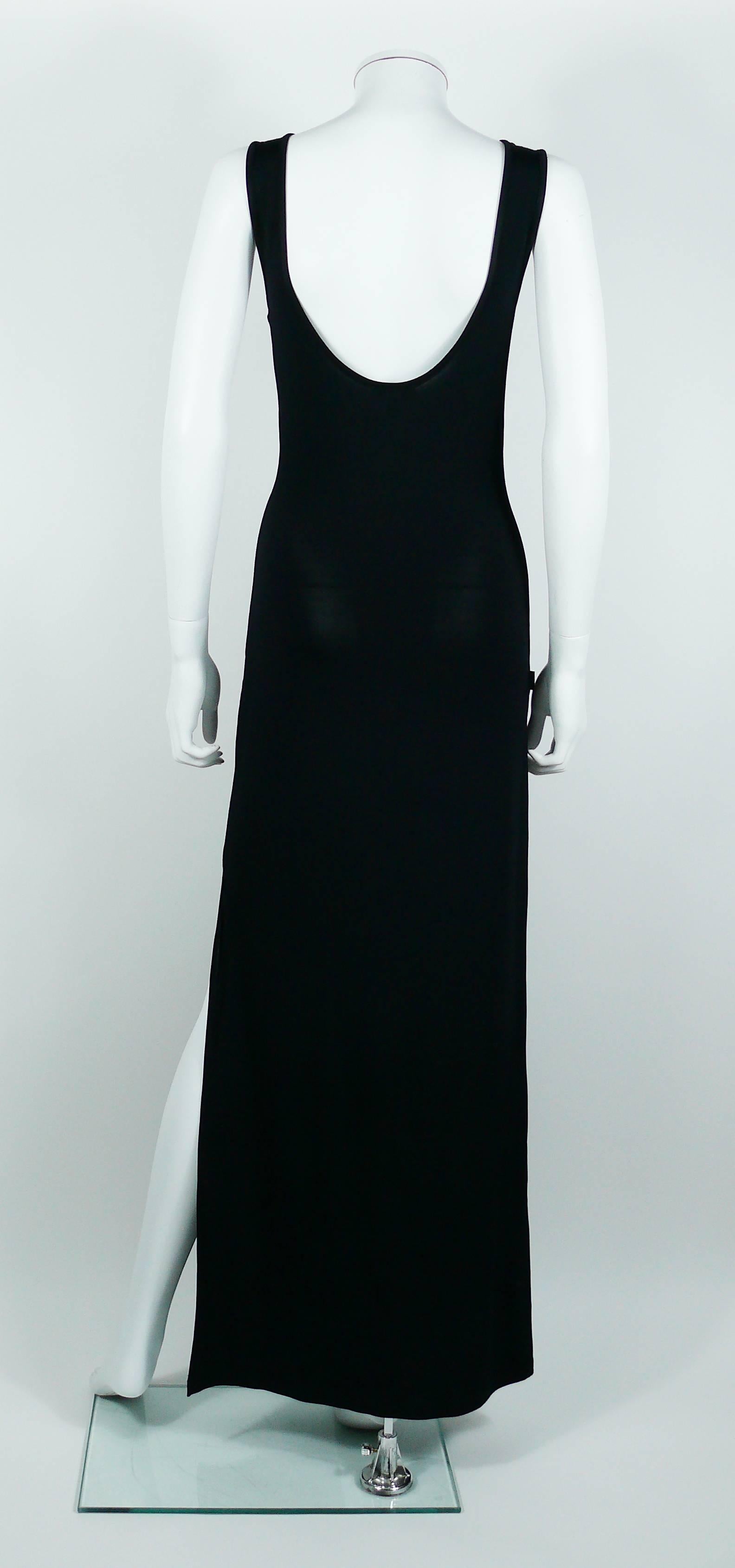 Moschino Vintage All Over Text Black Maxi Dress USA Size 10 In Good Condition For Sale In Nice, FR