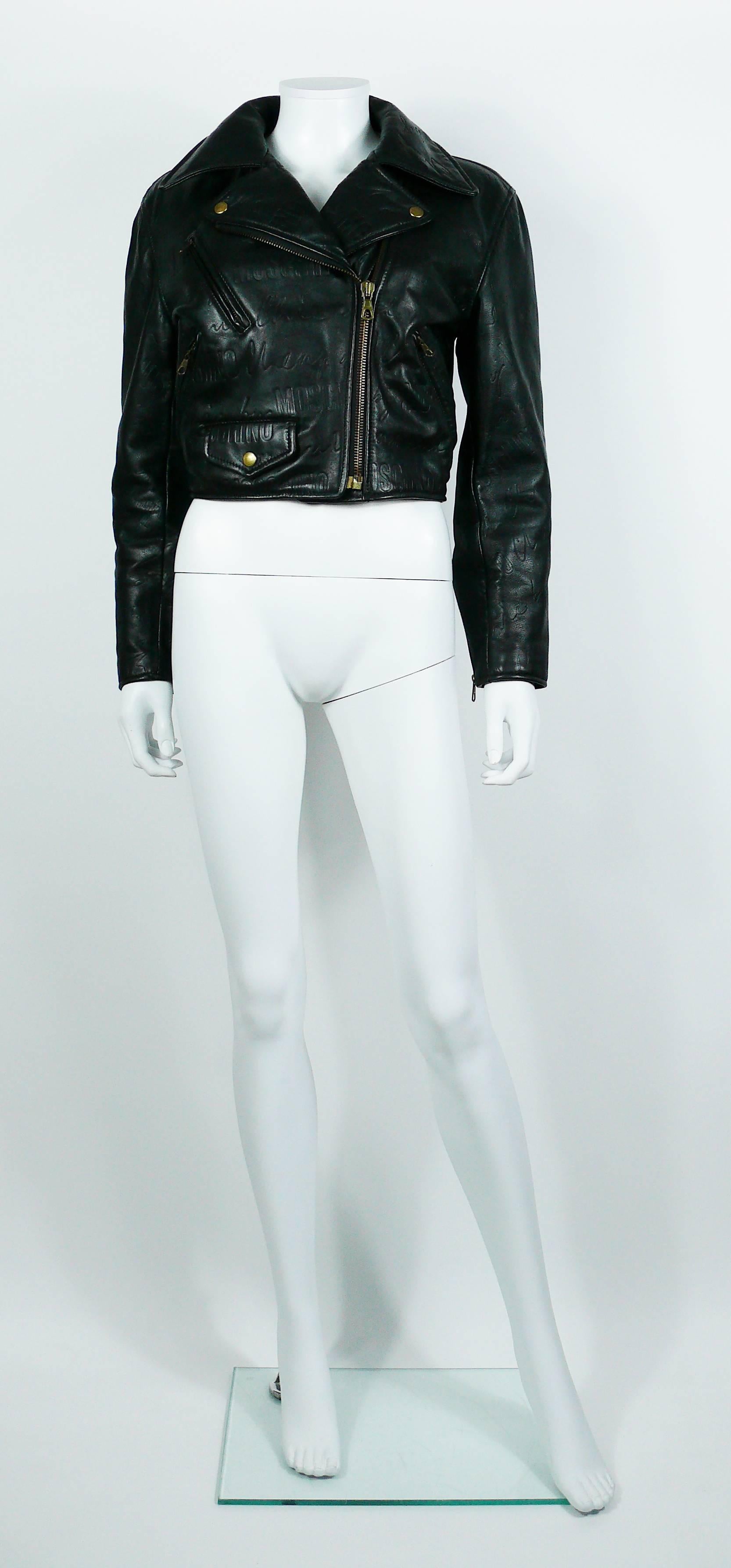 MOSCHINO vintage iconic black leather bicker jacket embossed 