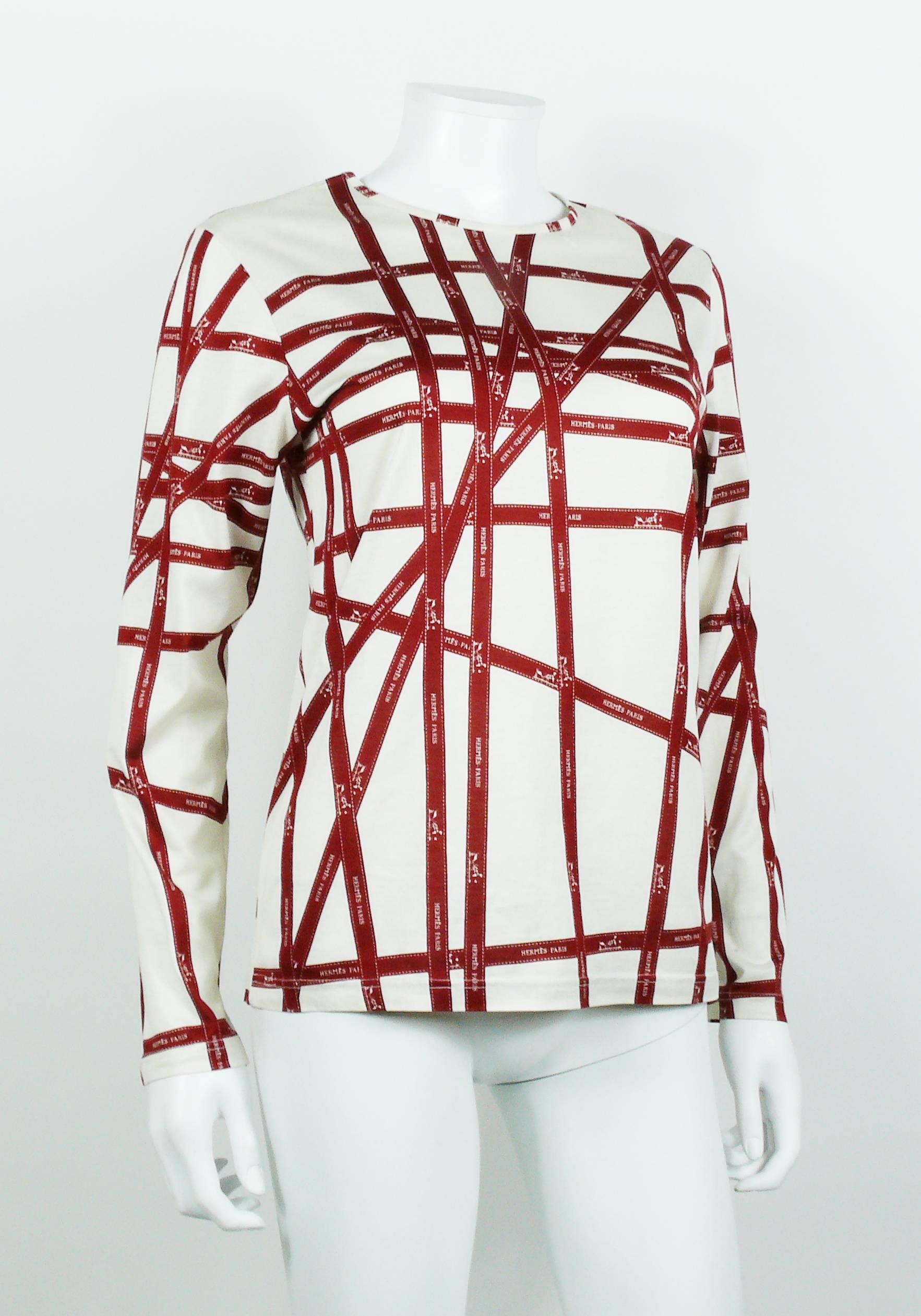 Gris Hermès Off-White & T-shirt imprimé ruban Bolduc Bourgogne