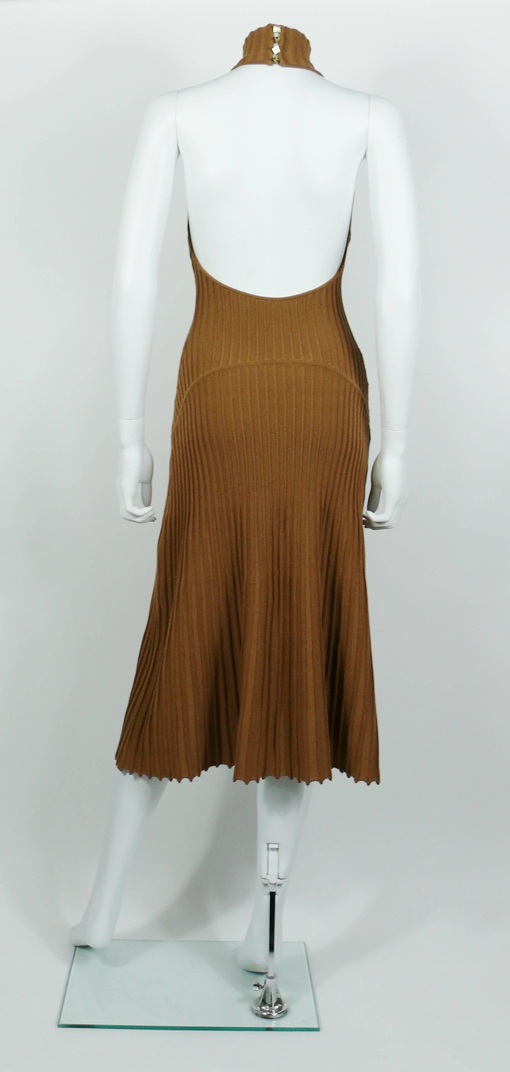 Brown Gianni Versace Couture Vintage Halter Neck Knitted Dress For Sale