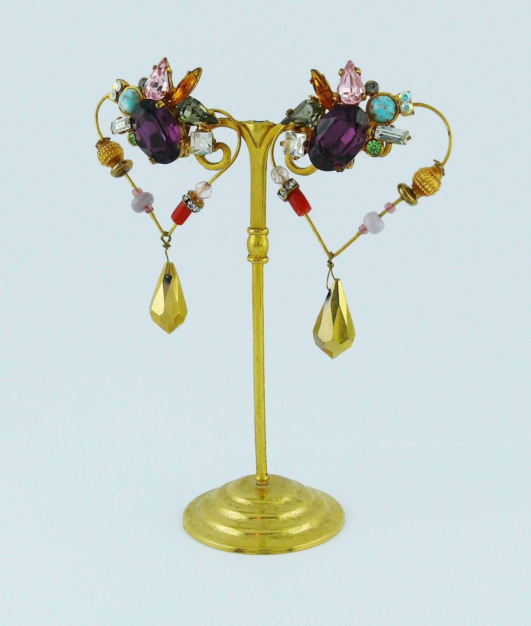 Women's Christian Lacroiix Vintage Jewelled Heart Dangle Earrings