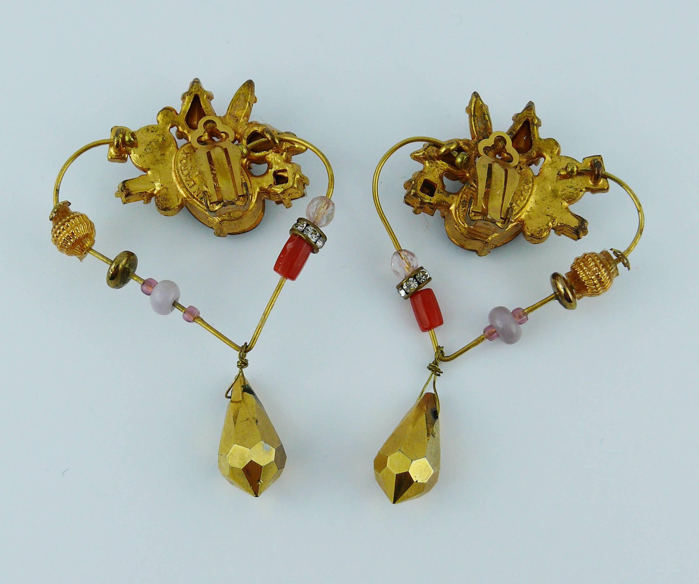 Christian Lacroiix Vintage Jewelled Heart Dangle Earrings 1