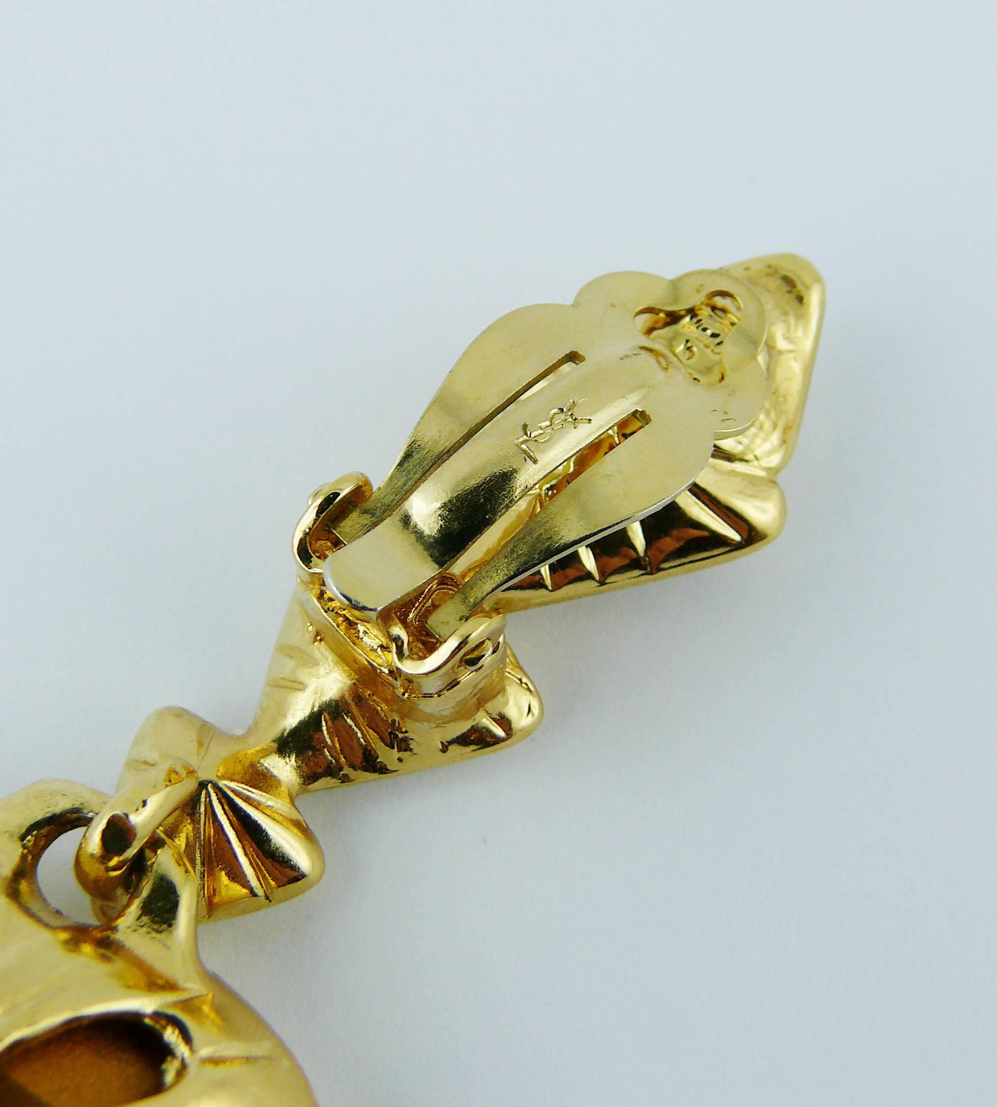 Yves Saint Laurent YSL Vintage Massive Diamante Heart Dangling Earrings 1