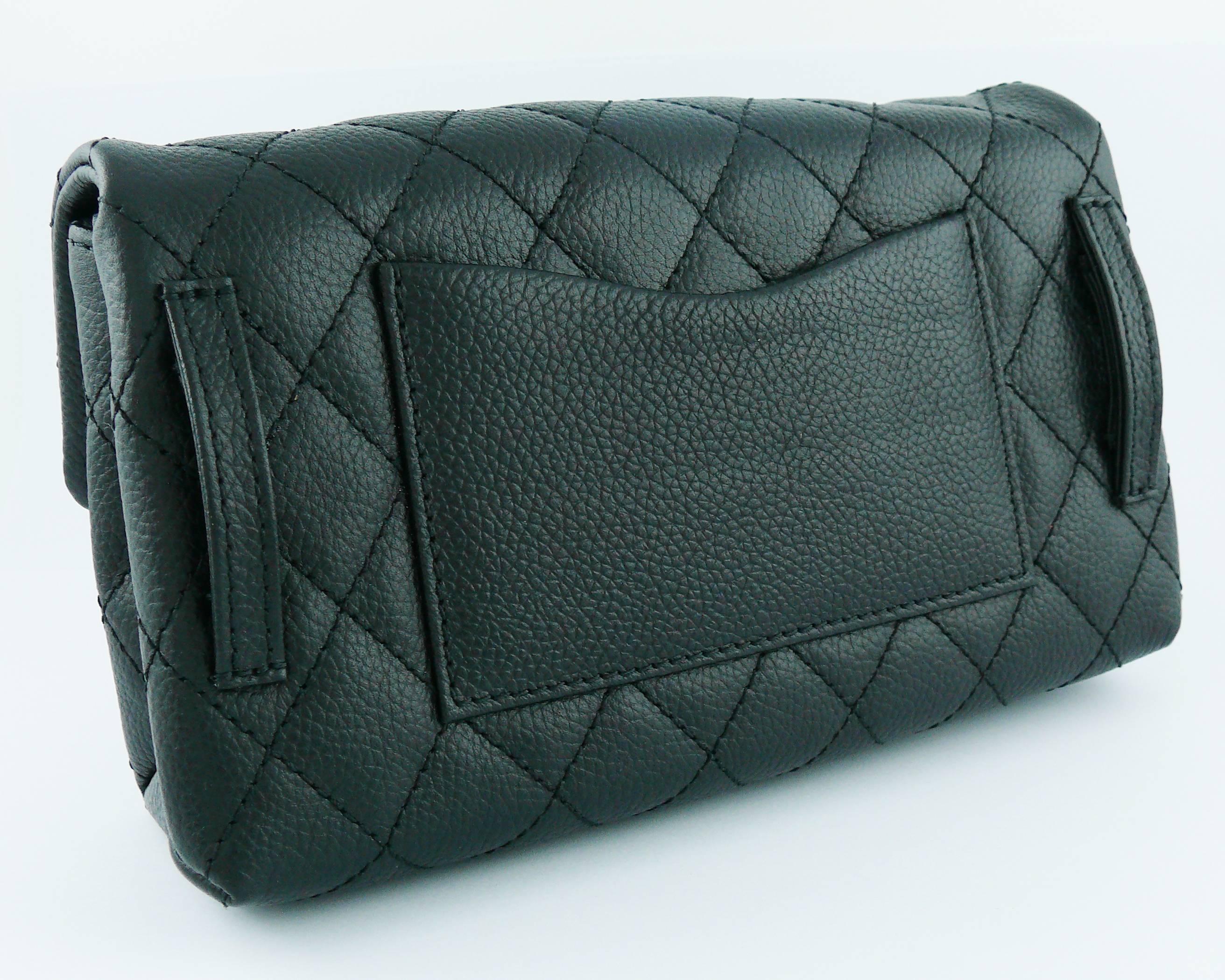 Chanel Uniform Black Quilted Grained Leather Waist-Belt Bag In Excellent Condition In Nice, FR