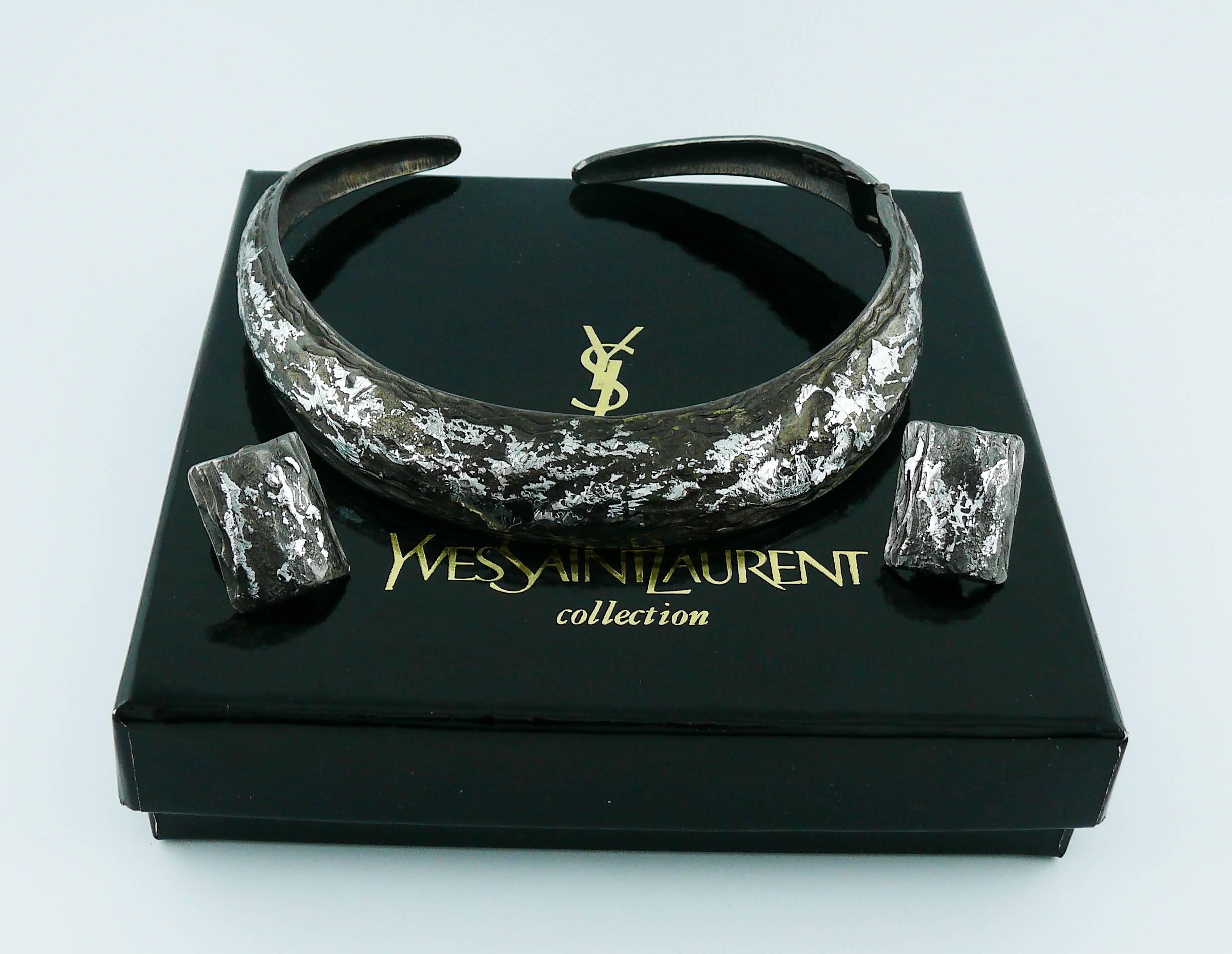 Women's Yves Saint Laurent YSL Vintage Brutalist Necklace and Earrings Set