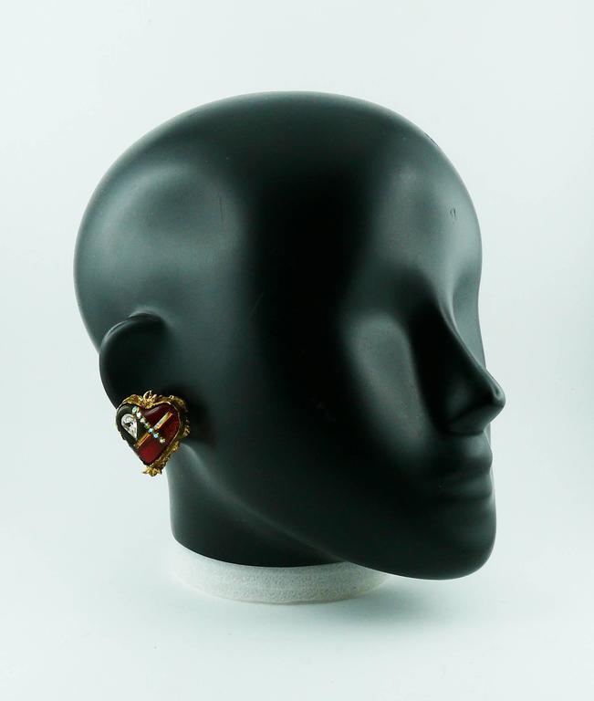 Christian Lacroix Vintage Jewelled Heart ClipOn Earrings at 1stDibs