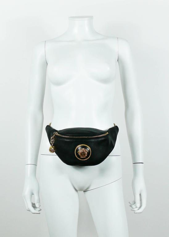 Gianni Versace Vintage 1990s Black Leather Medusa WaistBelt Bag at