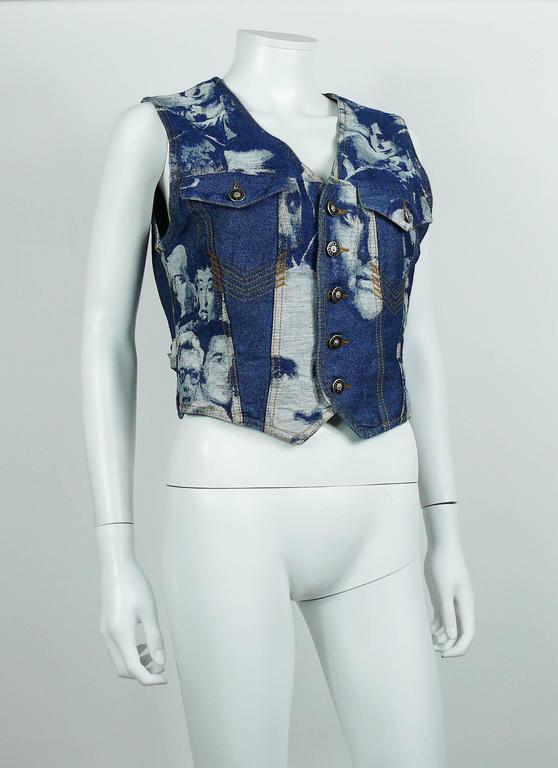 Jean Paul Gaultier Vintage Iconic Face Jacquard Denim Vest at