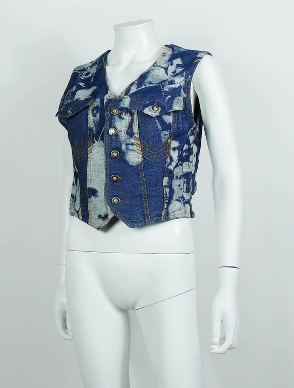Jean Paul Gaultier Vintage Iconic Face Jacquard Denim Vest at