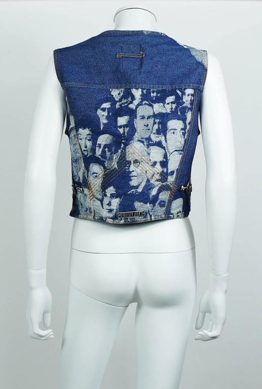 Jean Paul Gaultier Vintage Iconic Face Jacquard Denim Vest at