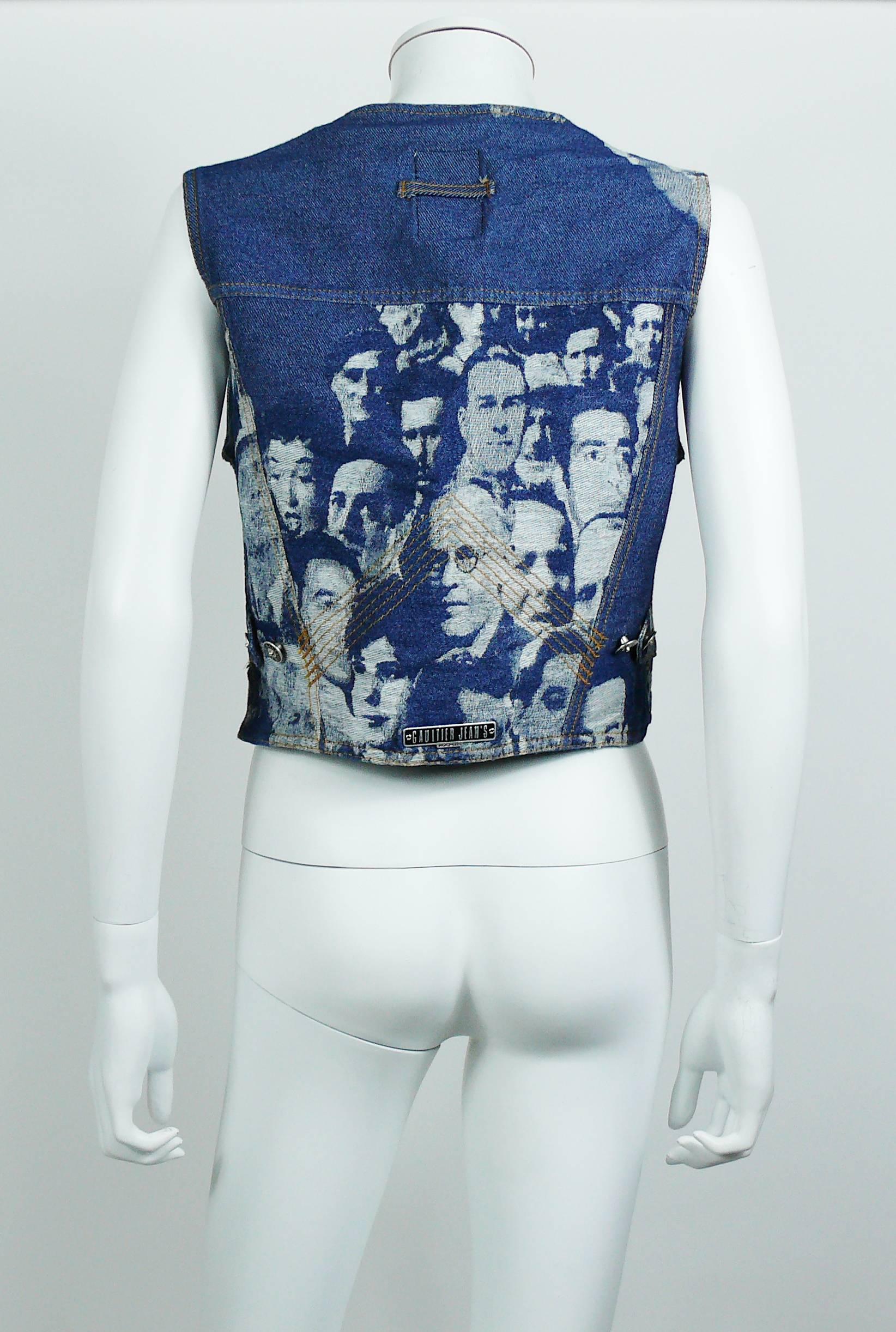 Women's or Men's Jean Paul Gaultier Vintage Iconic Face Jacquard Denim Vest