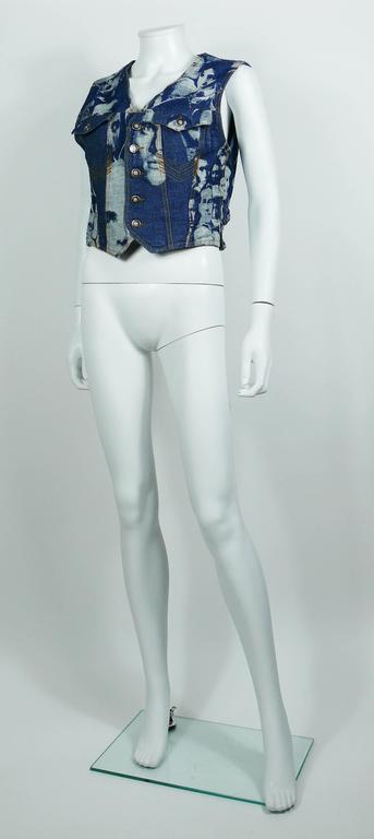Jean Paul Gaultier Vintage Iconic Face Jacquard Denim Vest at
