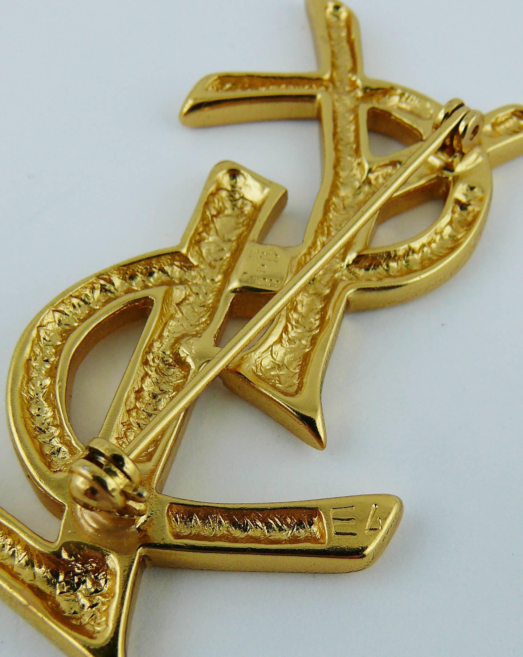 Women's or Men's Yves Saint Laurent YSL Gold Toned Logo Brooch