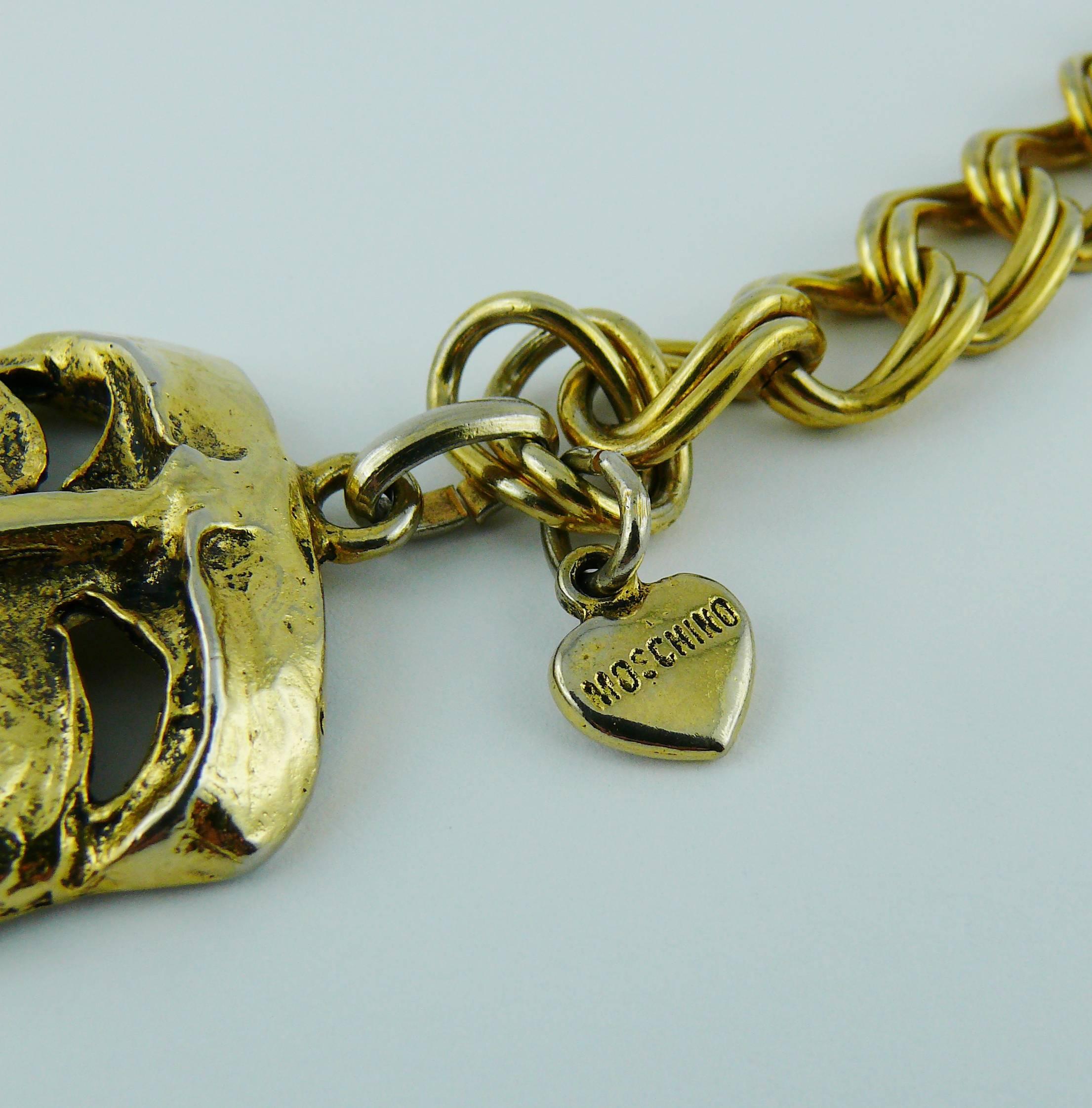 Moschino Vintage Rare 1990s Gold Toned Tragedy Comedy Masks Belt 3