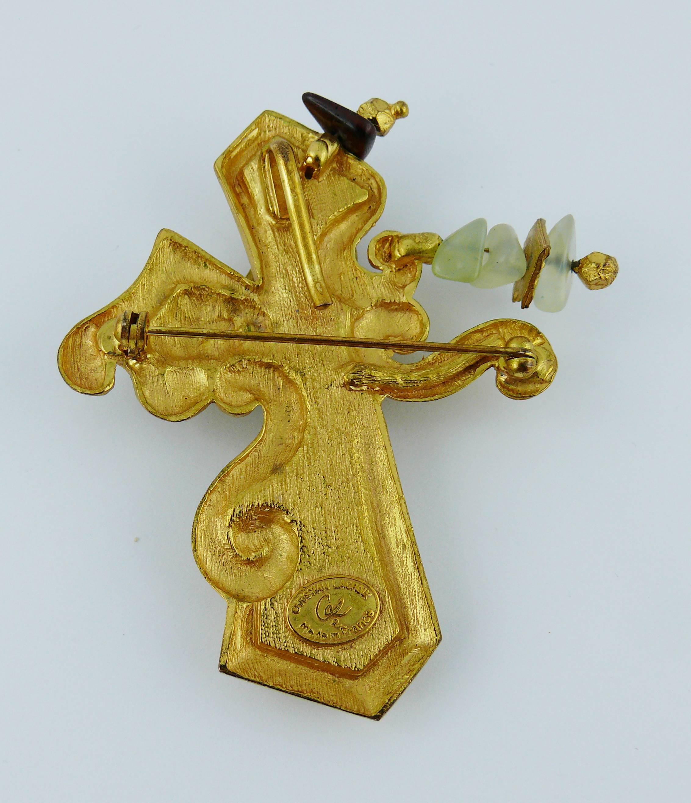 Christian Lacroix Vintage Baroque Mirrored Cross Brooch Pendant 4
