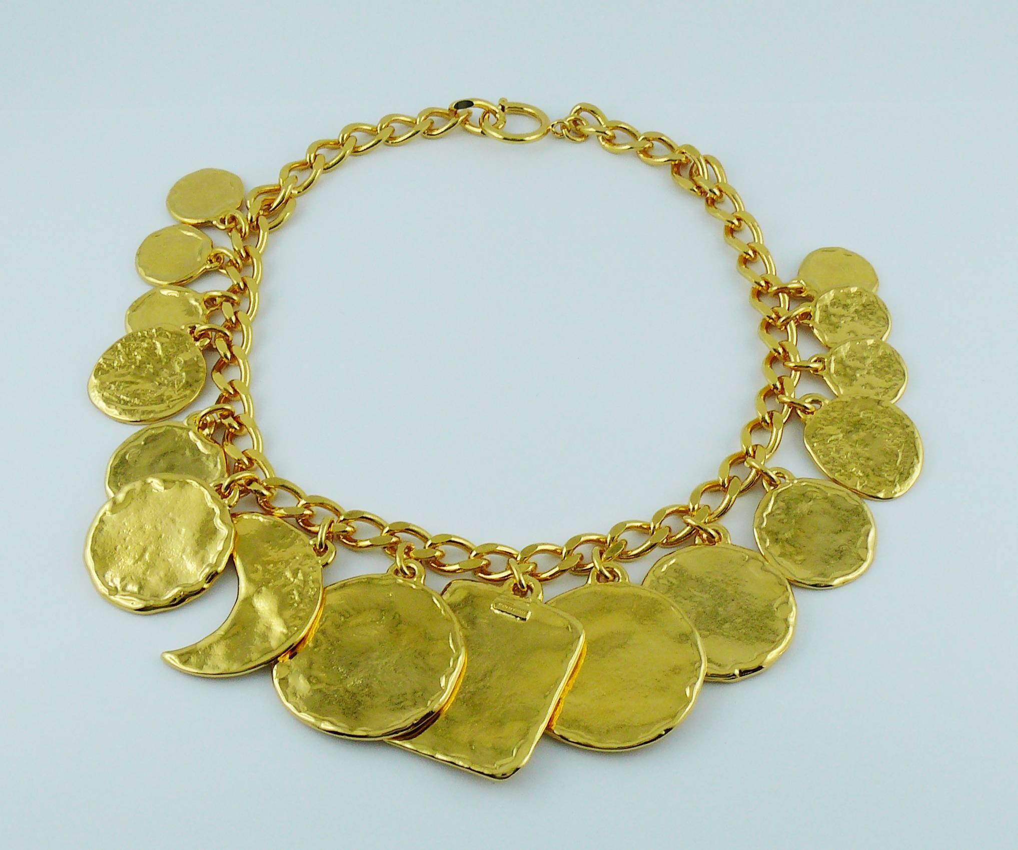 Women's Yves Saint Laurent Vintage Gold Toned Iconic Multi Charm Necklace