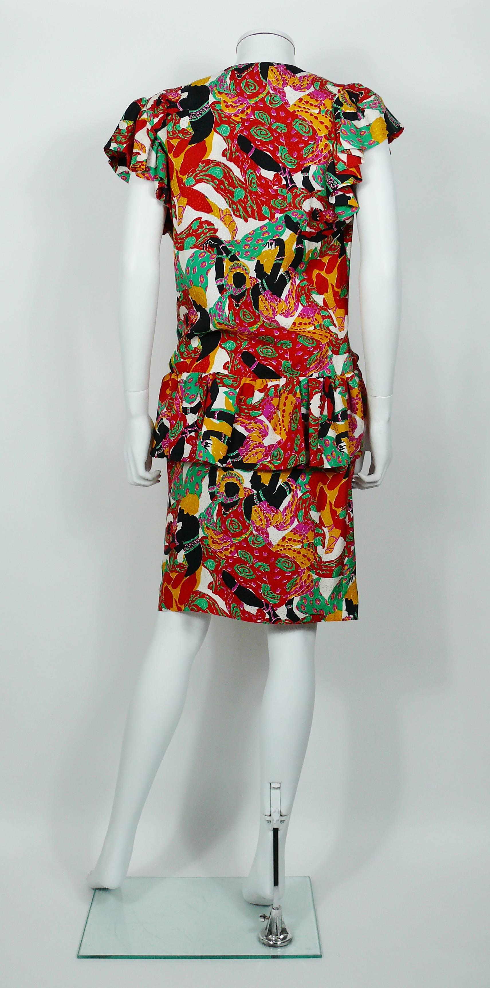 Yves Saint Laurent YSL Vintage Runway 1991 Leon Bakst Print Wrap Dress For Sale 2