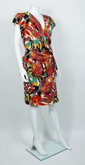 Yves Saint Laurent YSL Vintage Runway 1991 Leon Bakst Print Wrap Dress